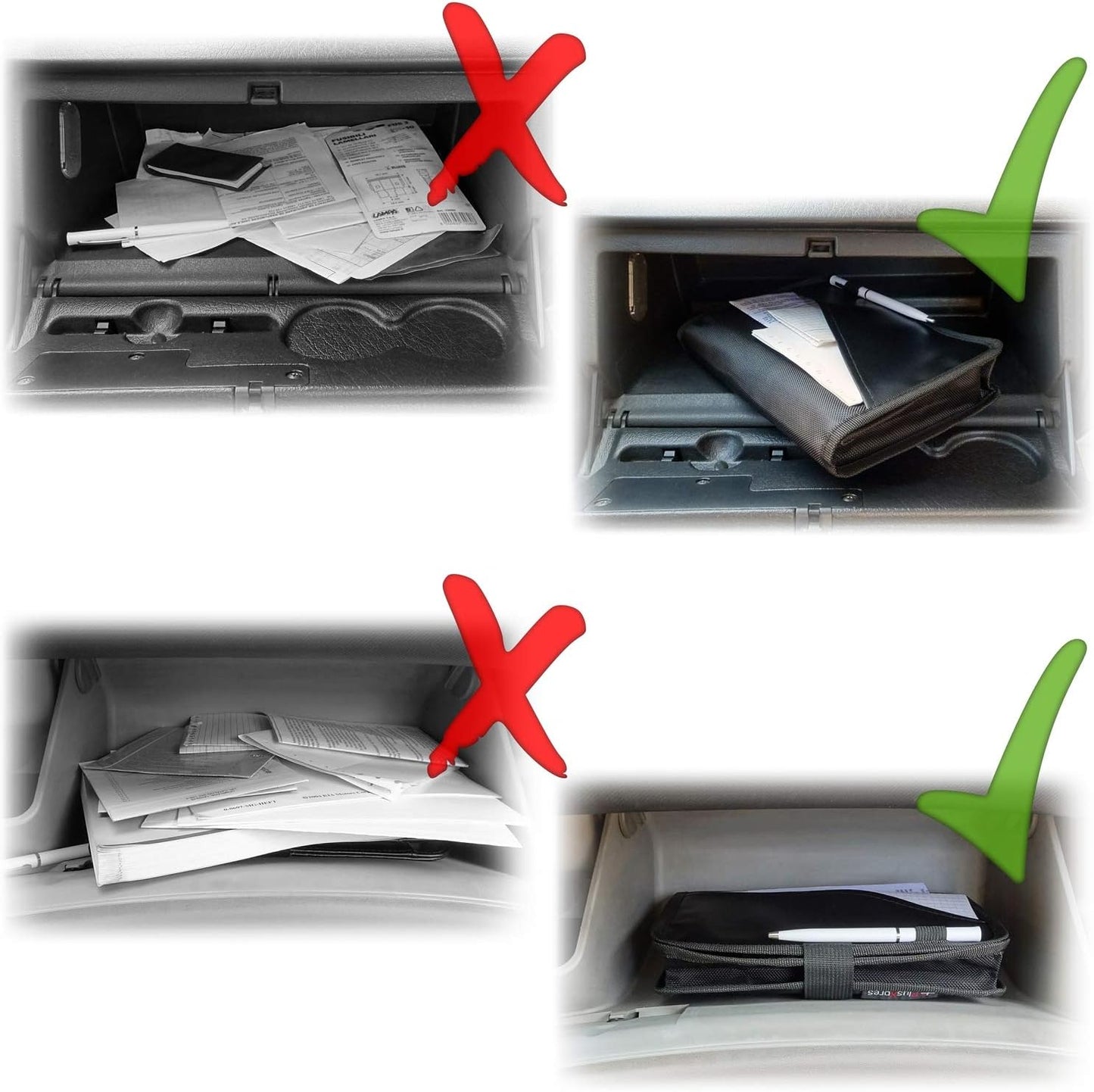 PlusXpres Glove Box Compartment Organizer - Car Document Holder - Black | Owner Manual Case Pouch, Vehicle Storage Wallet for Registration and Insurance Card, Auto Paperwork Holder, Log Book included