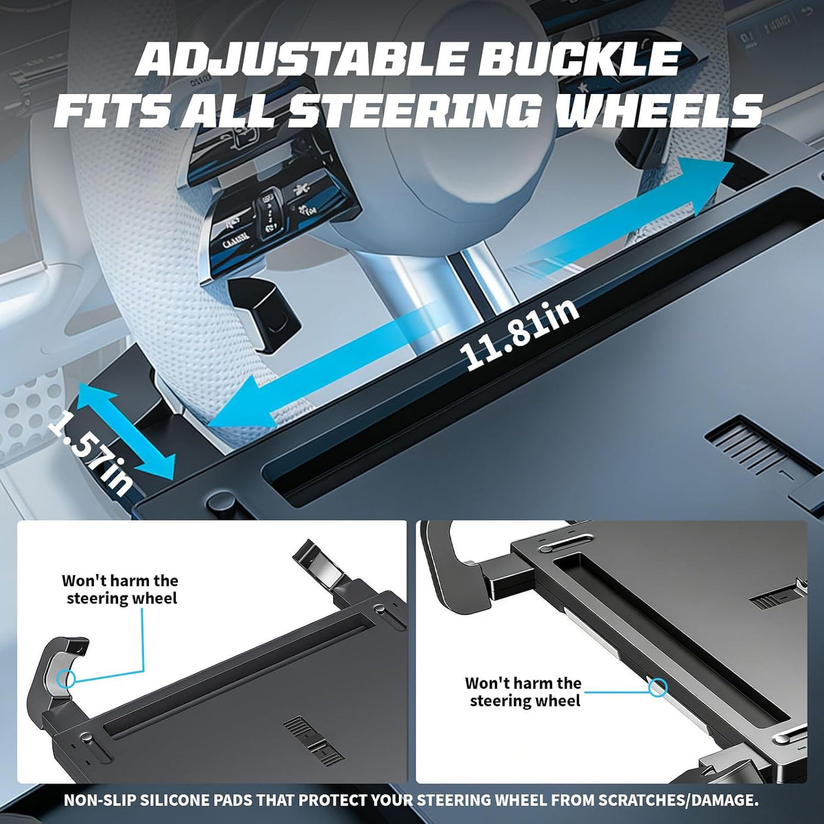 Extendable Steering Wheel Tray, Large Steering Wheel Desk with 2 Retractable Tray, Multipurpose Car Table for Laptop Eating & Working, Fits for Most Cars SUVs Trucks (Black)