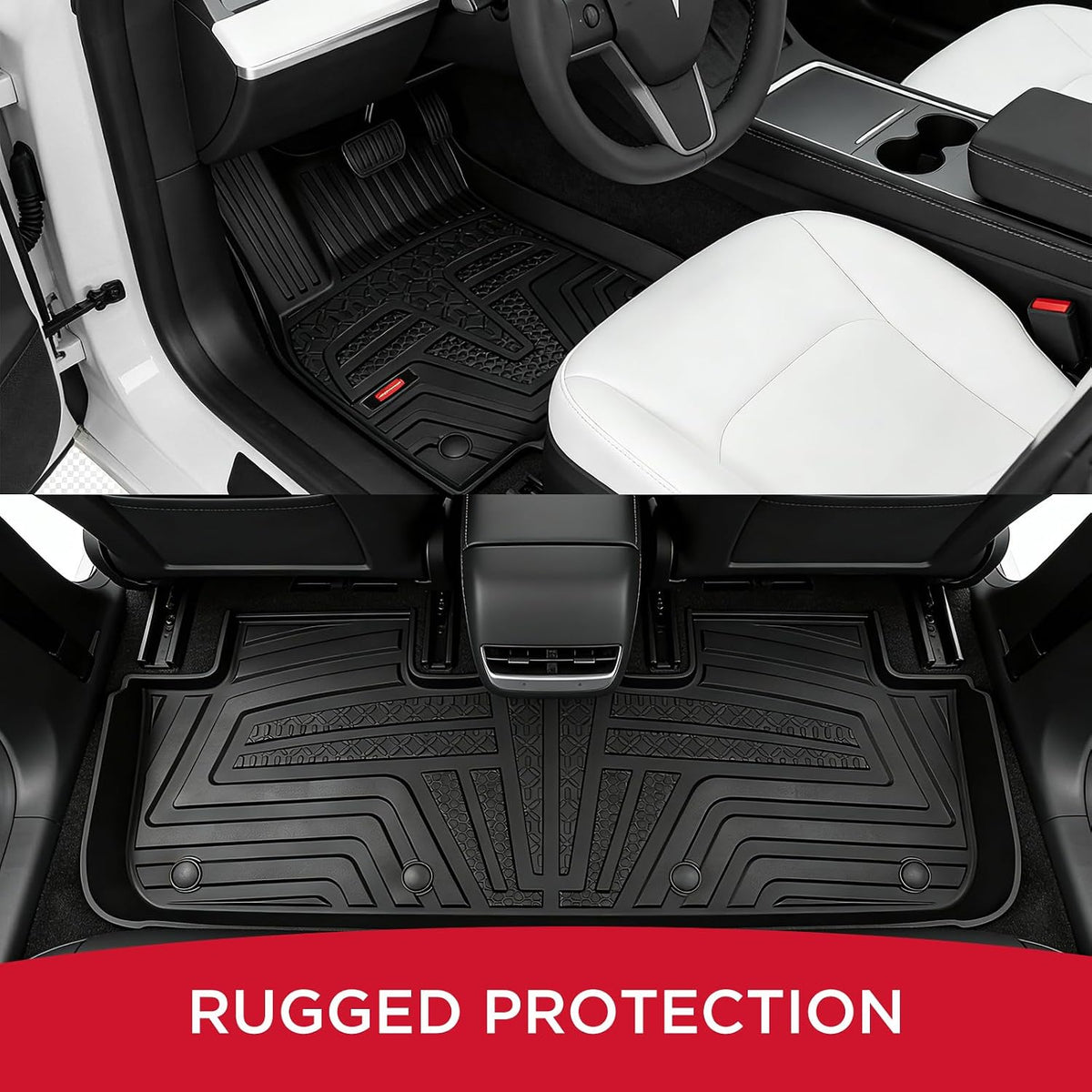 Rubbermaid Floor Mats for Tesla Model Y 2025–2026 Juniper (Not for Standard) | All Weather Rubber Floor Liners Custom Fit Waterproof Heavy Duty Car Mats 1st & 2nd Row Full Set Interior Accessories