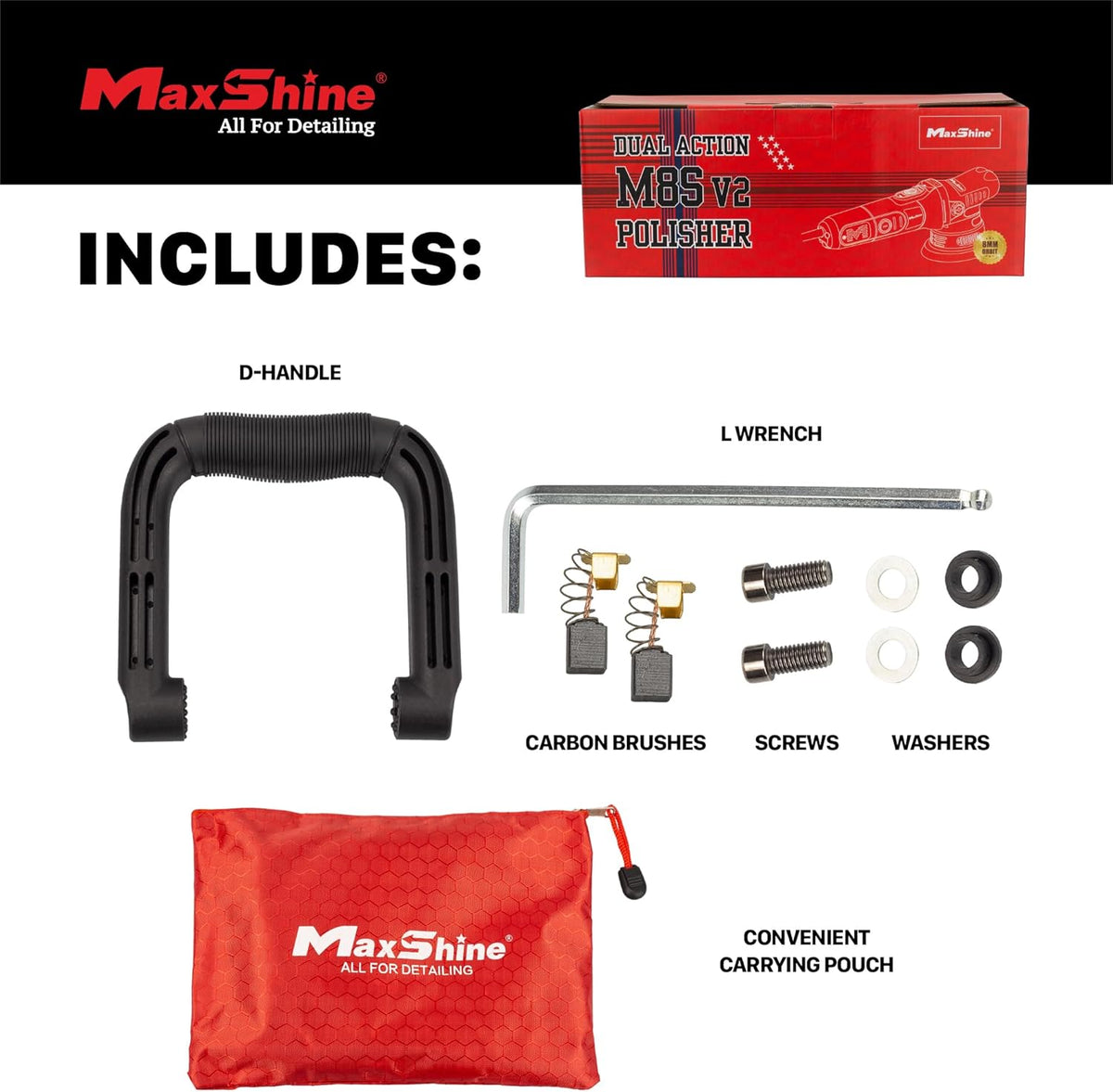 Maxshine M8S V2 Dual Action Polisher – 8mm Throw Random Orbital Buffer, 1000W Detailing Machine with 5″ Backing Plate – 6-Speed, 5/16″ Thread for Car, Truck, SUV & Boat Paint Correction