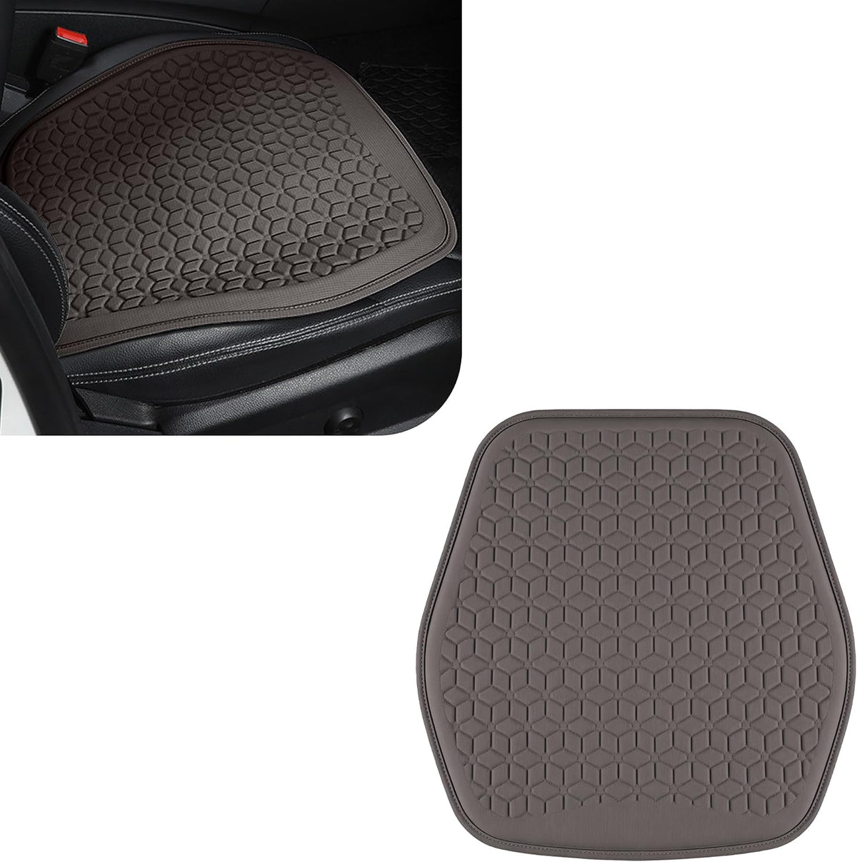 Thin Gel Car Seat Cushion, Non-Slip & Comfortable Automotive Front Seats Cushion Pad for Driver, Breathable Vehicle Interior Mat Cover Accessories (Coffee)
