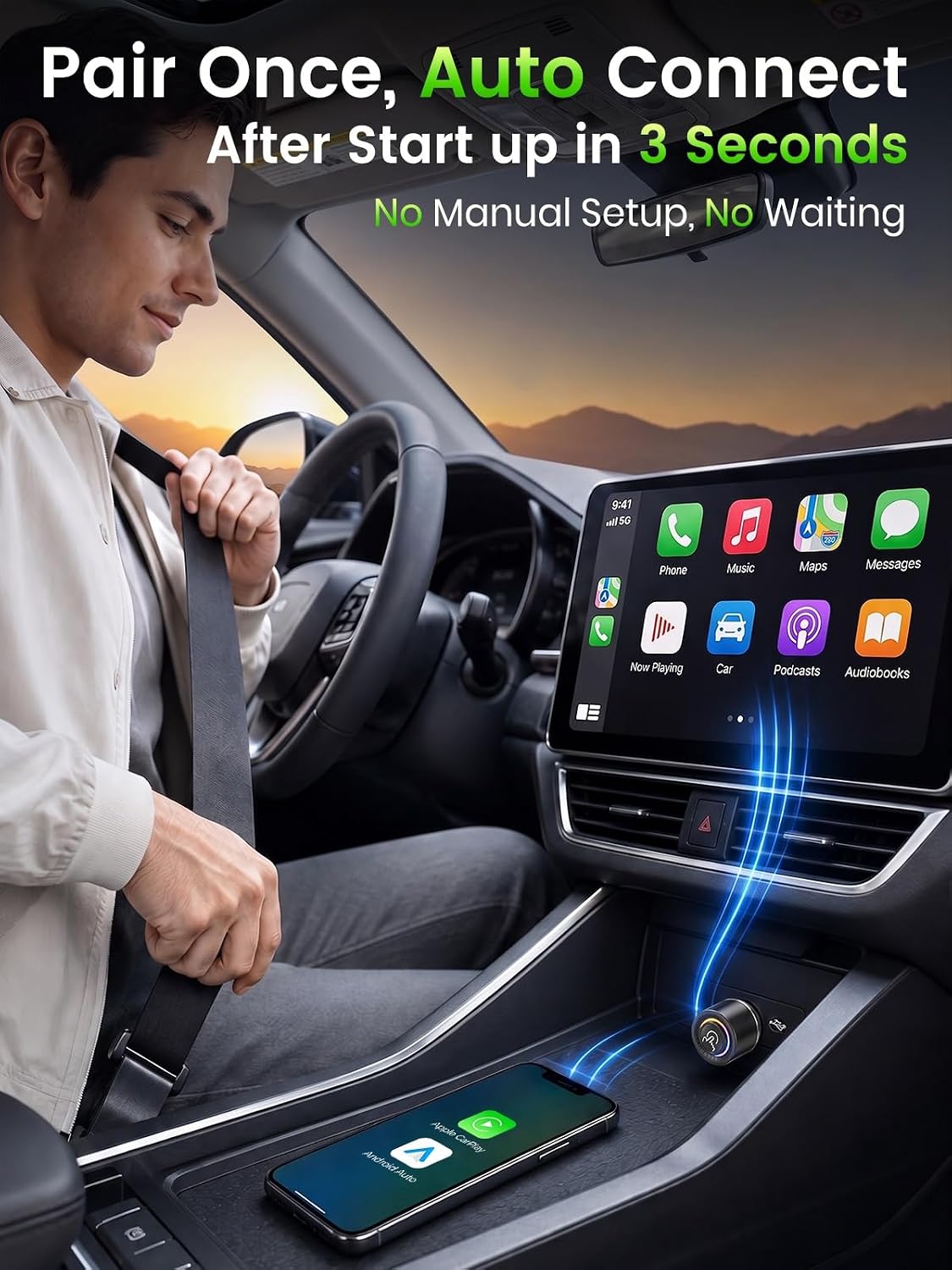 Wireless CarPlay Adapter for iPhone & Android Auto - Wired to Wireless Gray