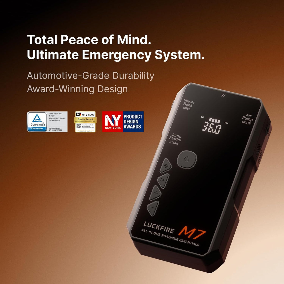 M7 TÜV Certified Jump Starter with Air Compressor, Smart Ignition