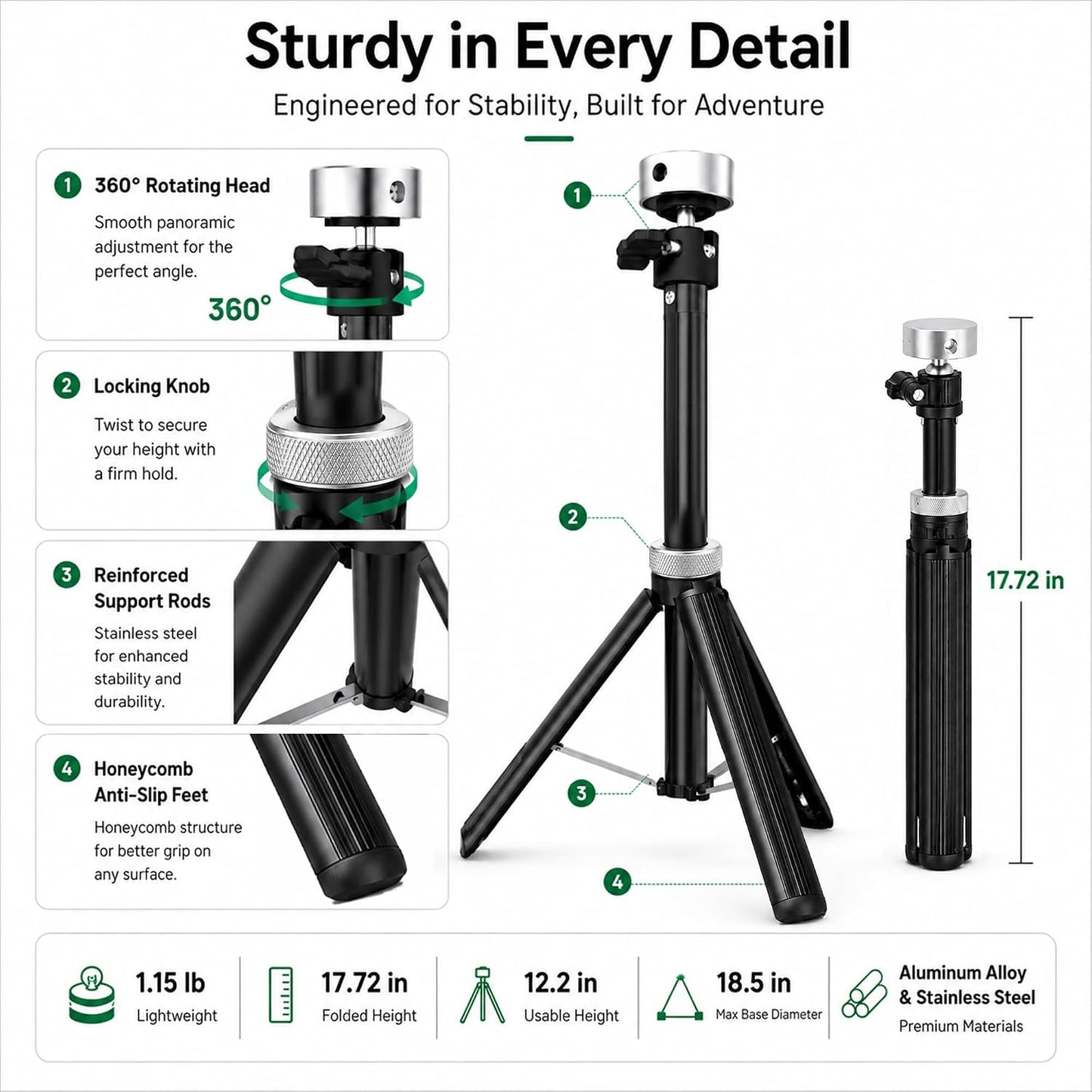 Starlink Mini Tripod Stand with 360° Rotating Head, Quick Deploy Portable Internet Setup for RV Camping, Overlanding & Remote Work, Aircraft-Grade Aluminum Travel Mount with Carry Case