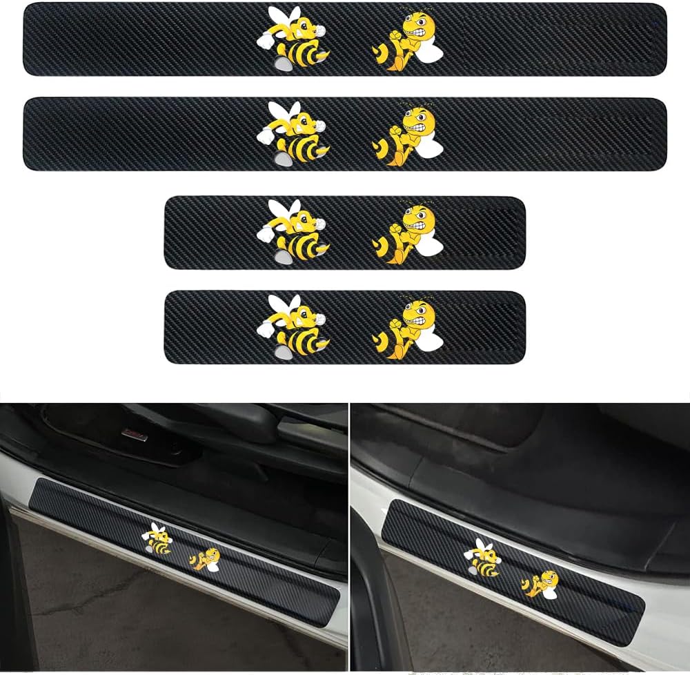 4Pcs Car Door Sill Protector fit for Dodge Challenger Reflective 4D Carbon Fiber Door Entry Guard Door Sill Scuff Plate Accessories