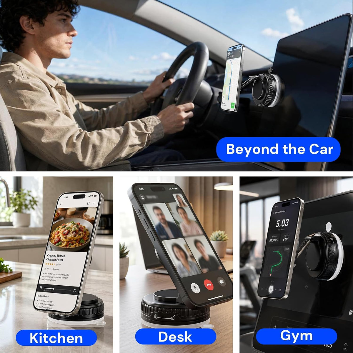 2026 Upgraded Magnetic Car Phone Mount for MagSafe: 360° Rotatable Adjustable Holder with 180+LBS Strong Suction Cup & 2800gf Magnet, Compatible with iPhone 17/16/15 Series & Android Devices