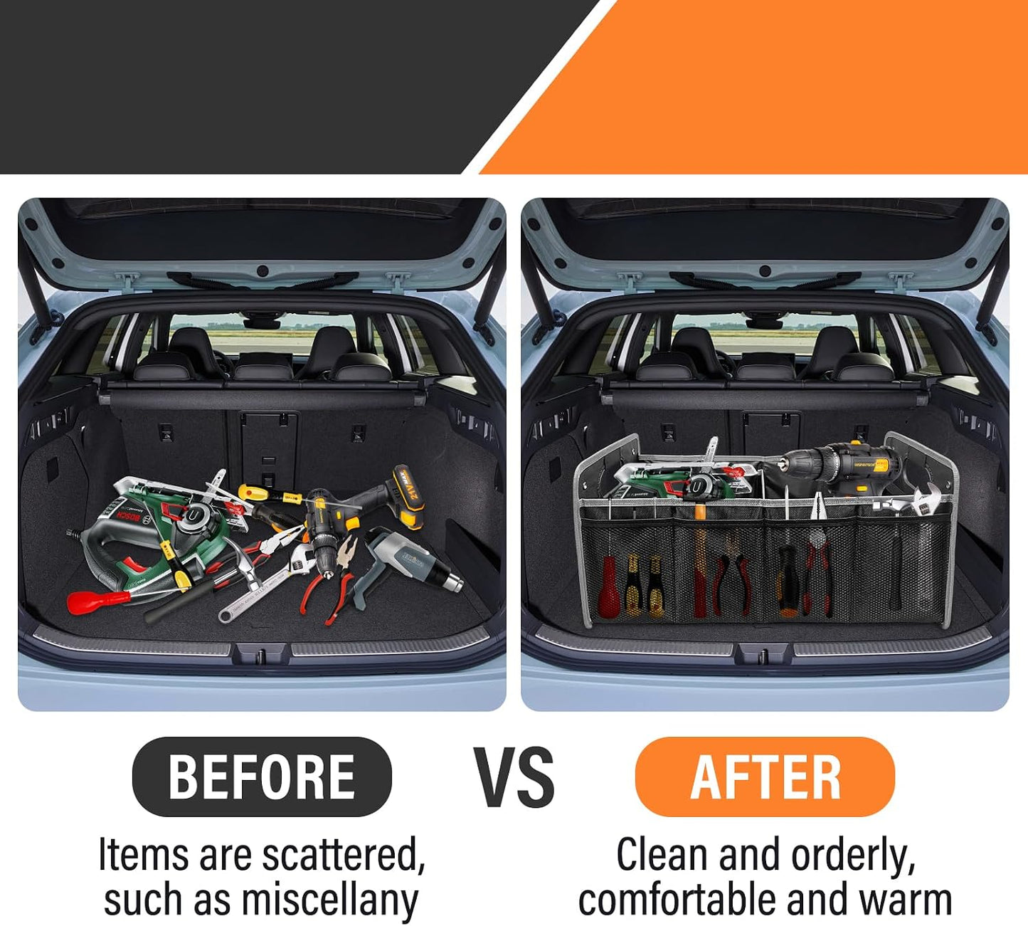 Car Trunk Organizer, Trunk Storage Box with Handle For Dodge Charger Challenger Durango, Collapsible 2 Compartment Automotive Storage Box, Waterproof Oxford Polyester Travel Accessories (B)