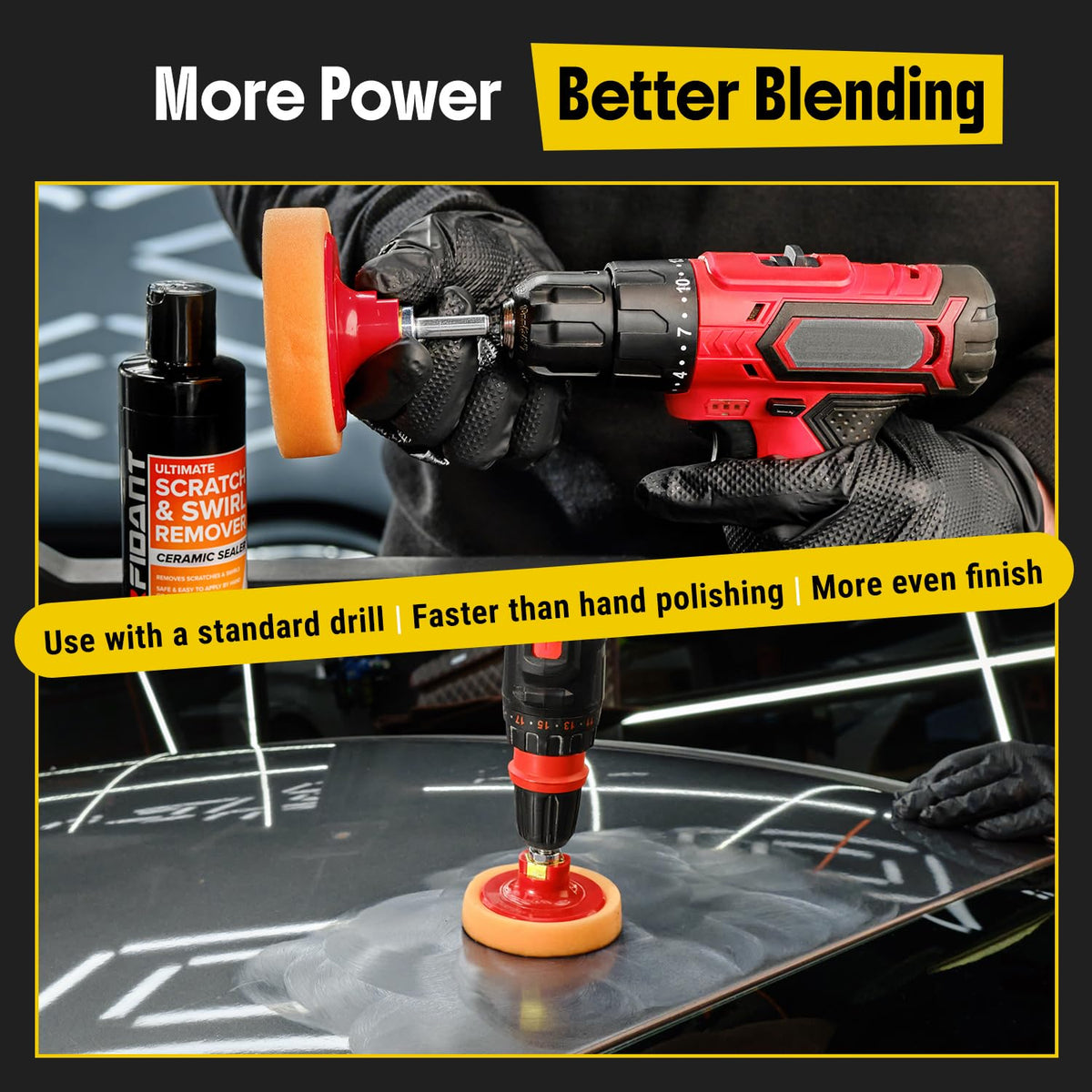 Carfidant Scratch and Swirl Remover - Car Scratch Remover for Vehicles Paint - Polishing Compound for Cars - Paint Restorer Kit with Pad, Microfiber and Drill Attachment