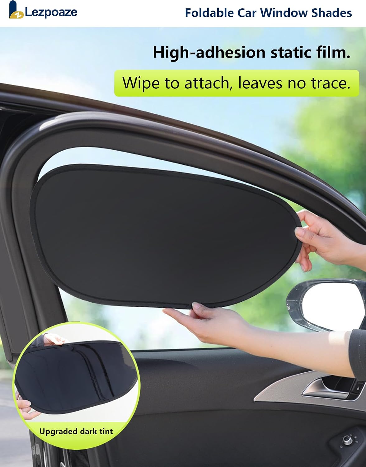 Foldable Car Window Shades - 2 Pack for Driver & Passenger Side | Blackout Static Cling | Blocks UVA/UVB & Glare | Easy On/Off | for Daily Driving & Travel