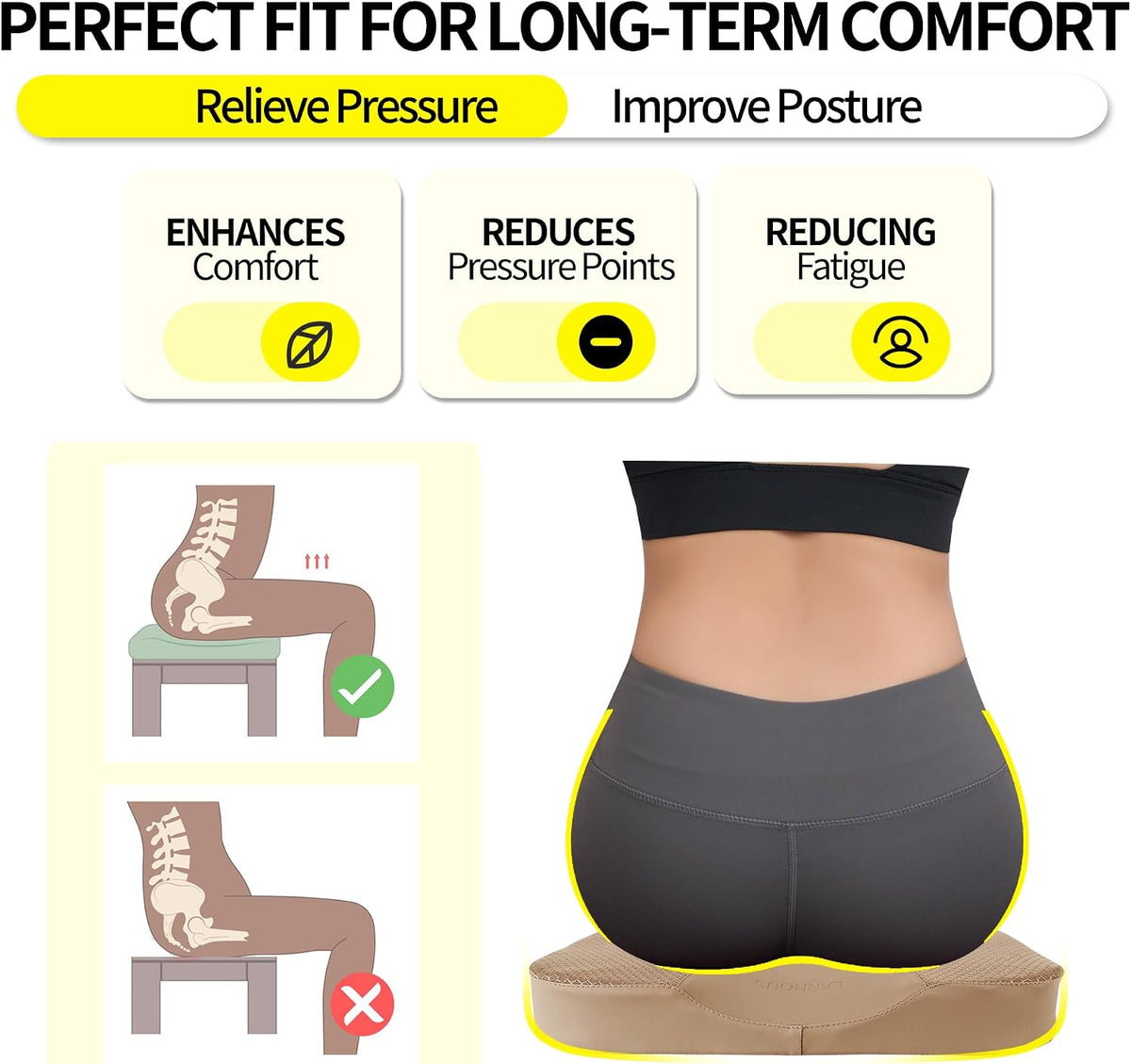 Car Seat Cushion, Comfort Memory Foam Seat Cushion for Driving
