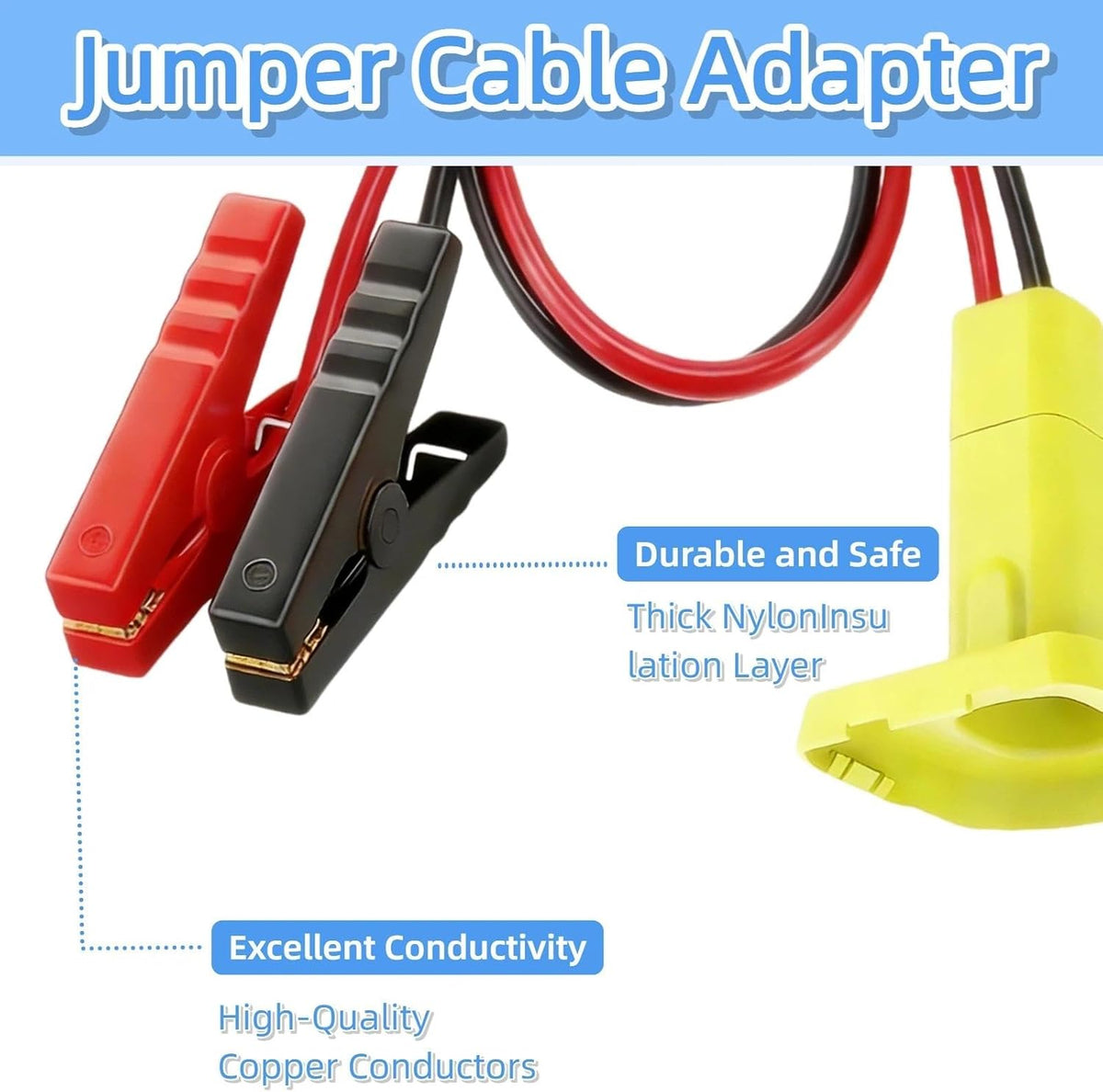 2FT Portable Jumper Starter Cable Adapter Compatible with Ryobi 18V Battery, 12AWG Automotive Booster Power Cord for Car and Light Vehicle Jump Starting