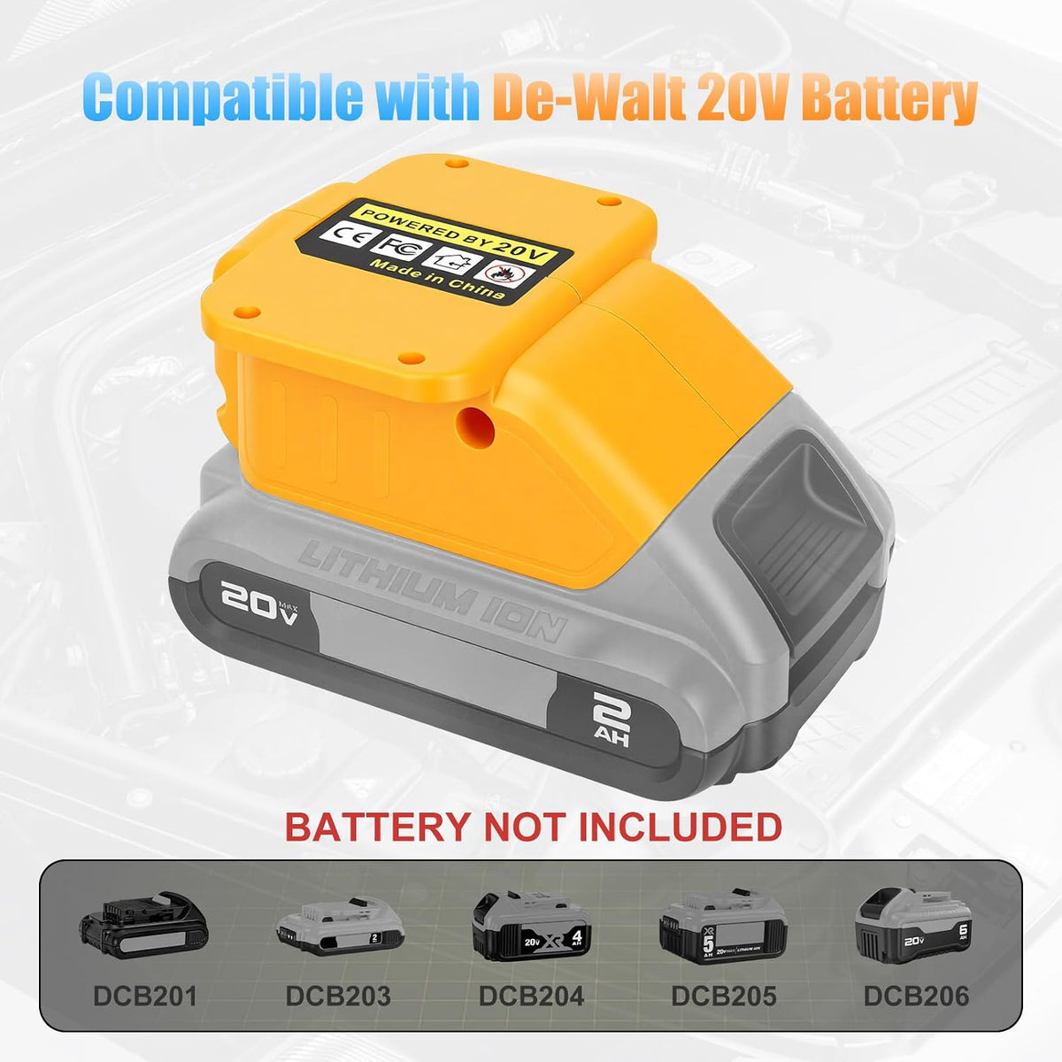 Jumper Cable Adapter for Dewalt 20V Battery, 10AWG Jump Starter Cable