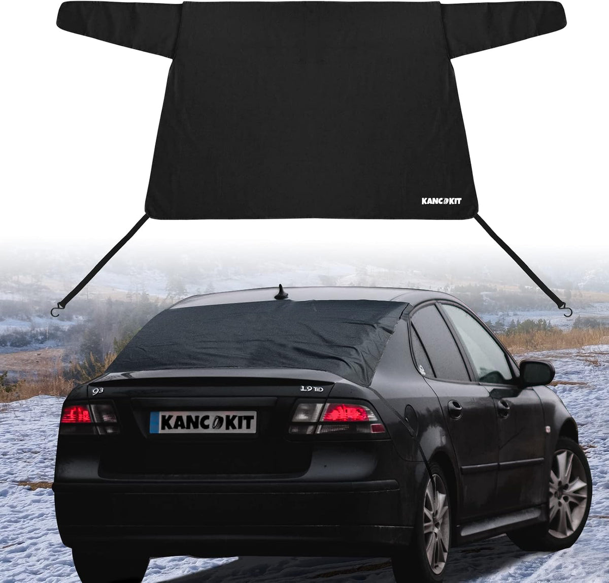 Rear Window Snow Cover, 600D Oxford Winter Windshield Cover with Long Flaps and Magnets Protect Rear Windscreen from Snow Ice Frost, All Weather Back Window Cover Snow-Shade Fit Most Cars
