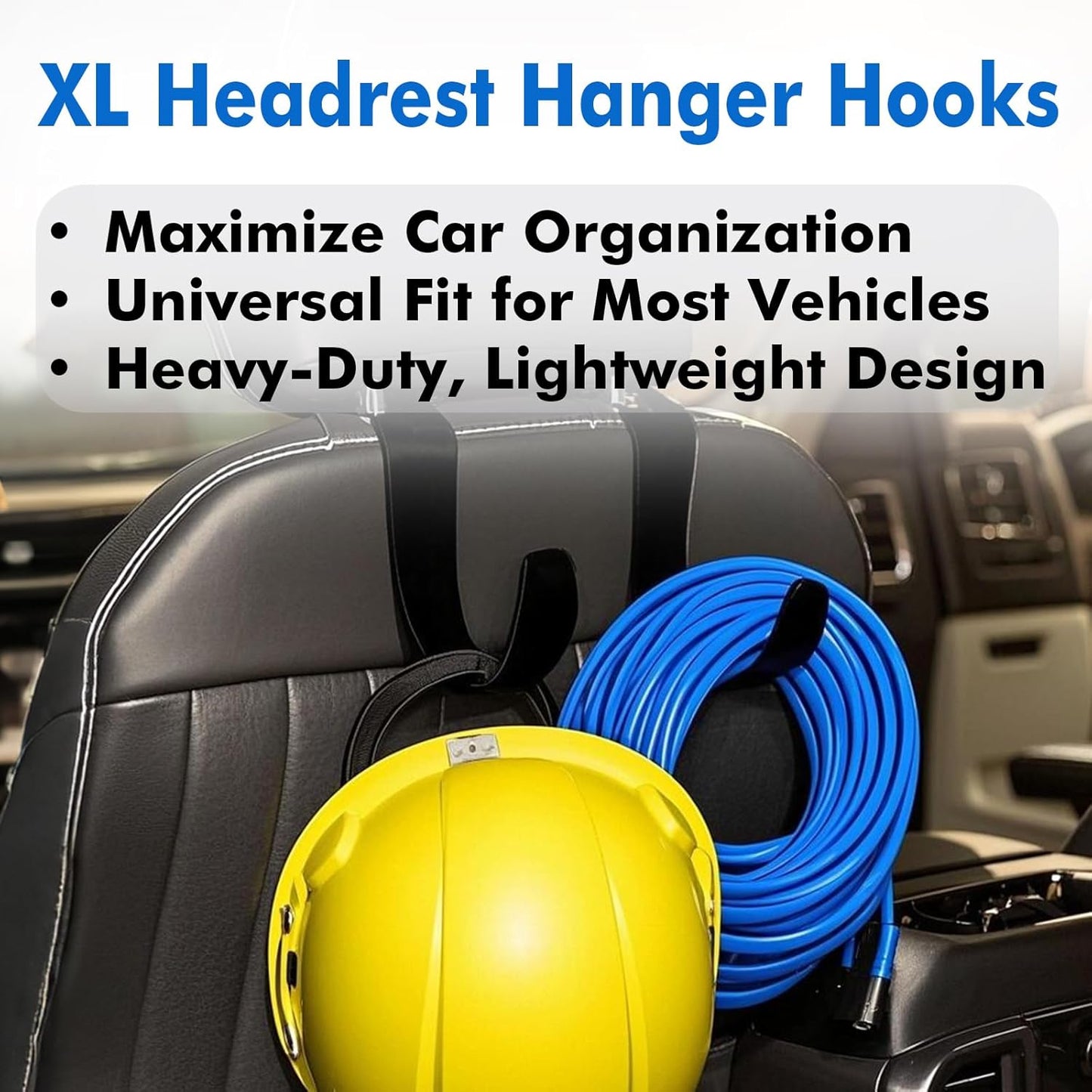 Travel Depot XL Hard Hat Holder for Truck, Heavy-Duty Headrest Hooks, Seat Back Organizer for Hard Hats, Bags & Gear, Universal Truck & Car Headrest Organizer, 2-Pack