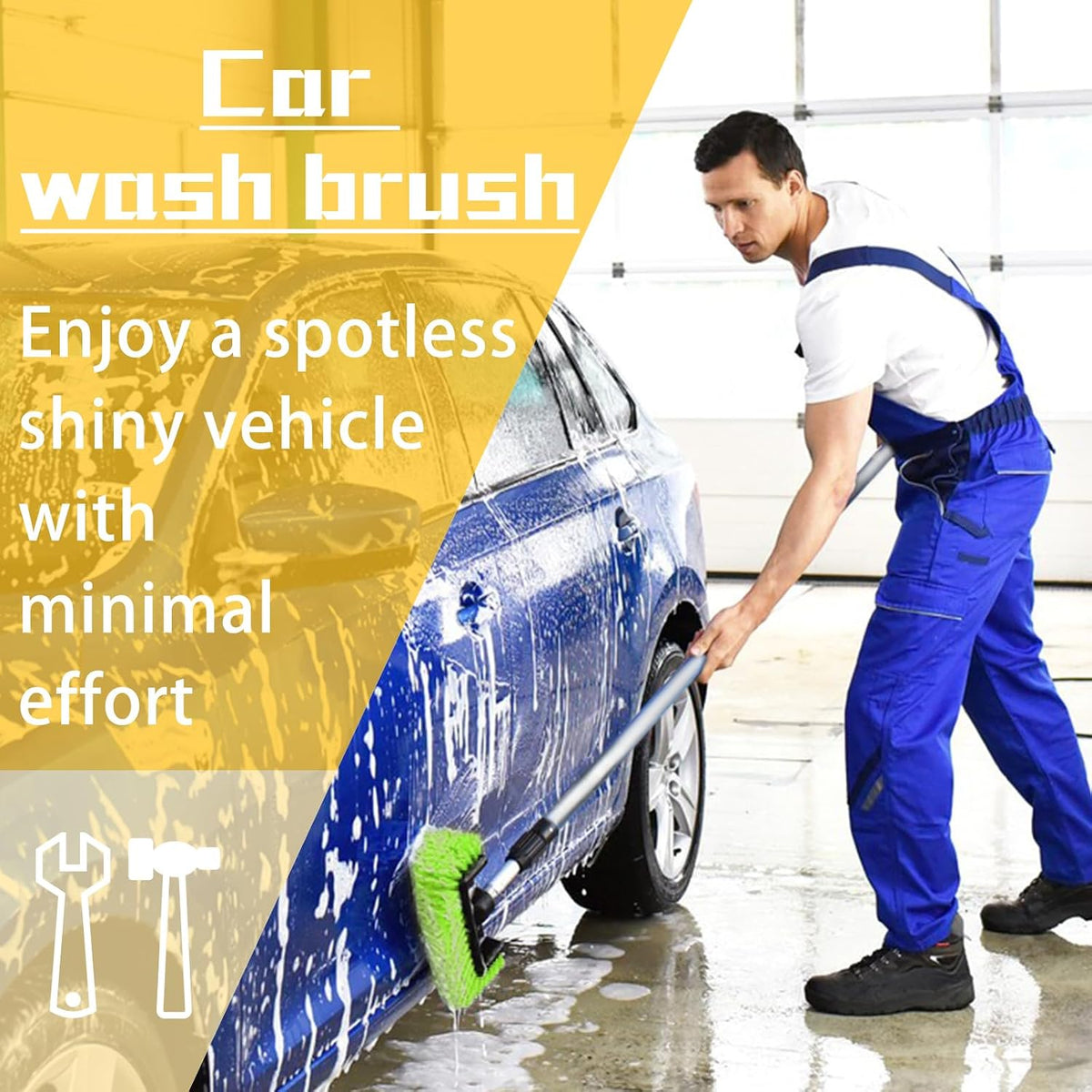 Forgrace 12" Car Wash Brush with Soft Bristle Auto RV Truck Boat Camper Car Exterior Washing Heavy Duty Tri-Level Dip Green