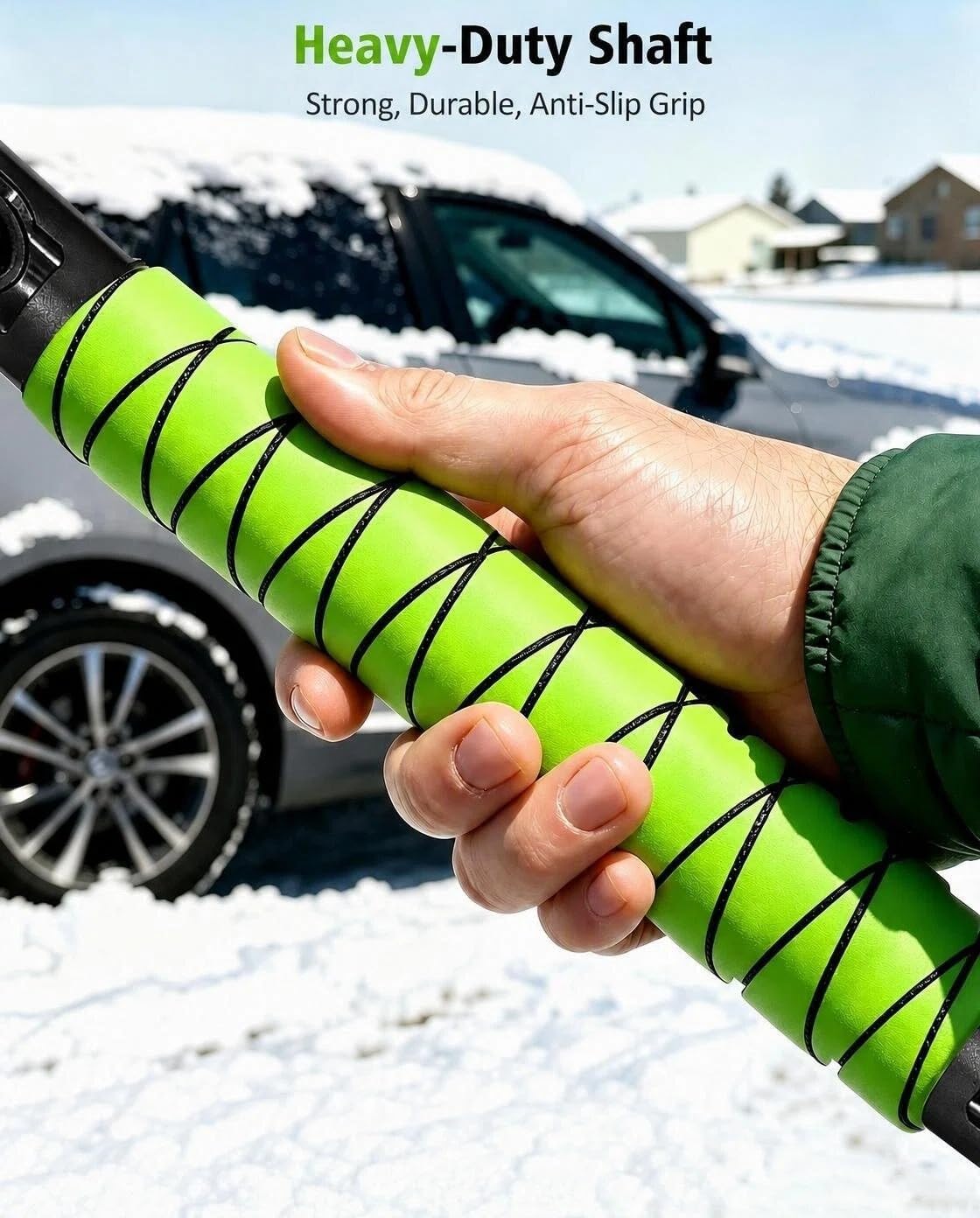 YeewayVeh 57in Snow Brush & Ice Scraper 360° Rotating, Long Handle, Green