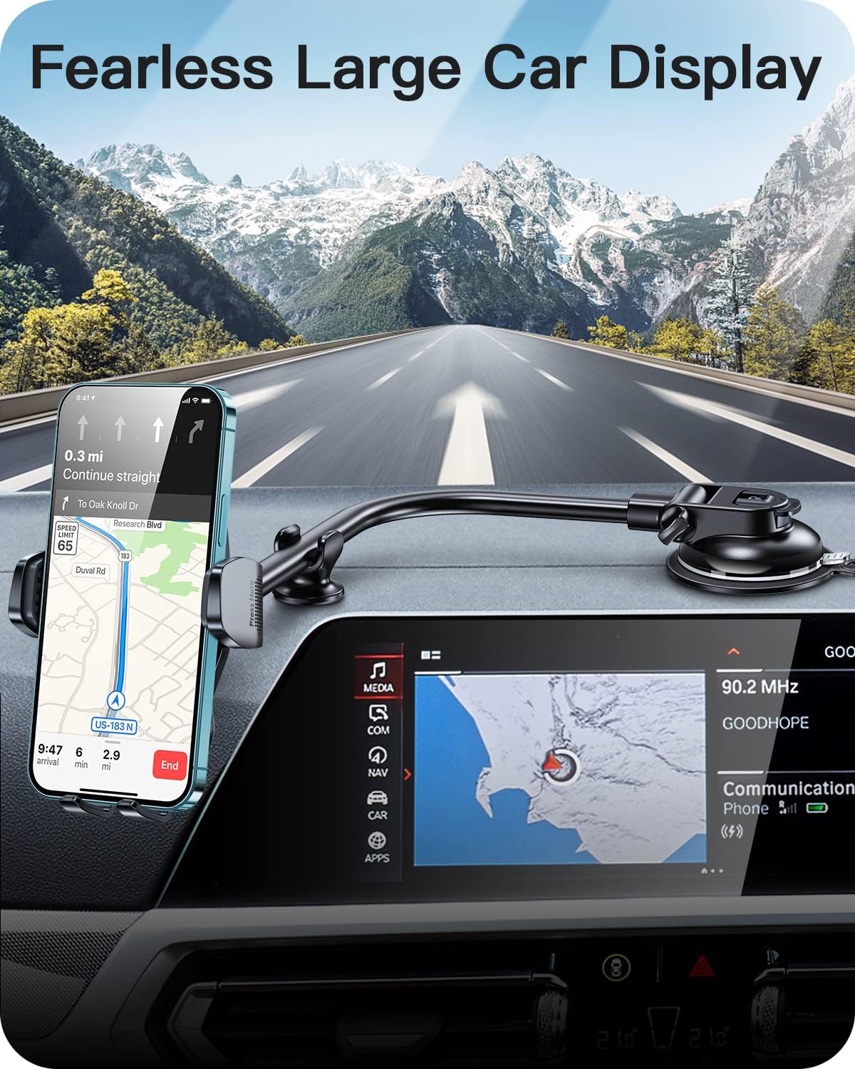 APPS2Car 13" Gooseneck Truck Phone Mount, Suction Cup for Windshield Vent
