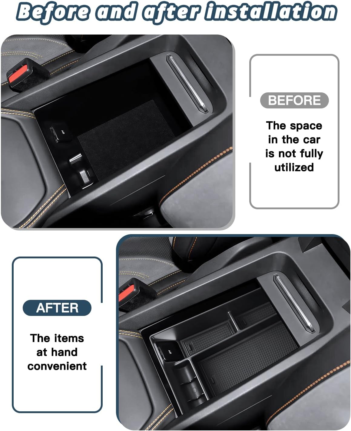 Ruiya 2021-2024 Mach E Center Console Organizer for Mustang Mach‑E accessories ABS Armrest Console Organizer Compatible with 2021 2022 2023 2024 Mustang Mach E All Trims (Select, Premium, GT, Rally)