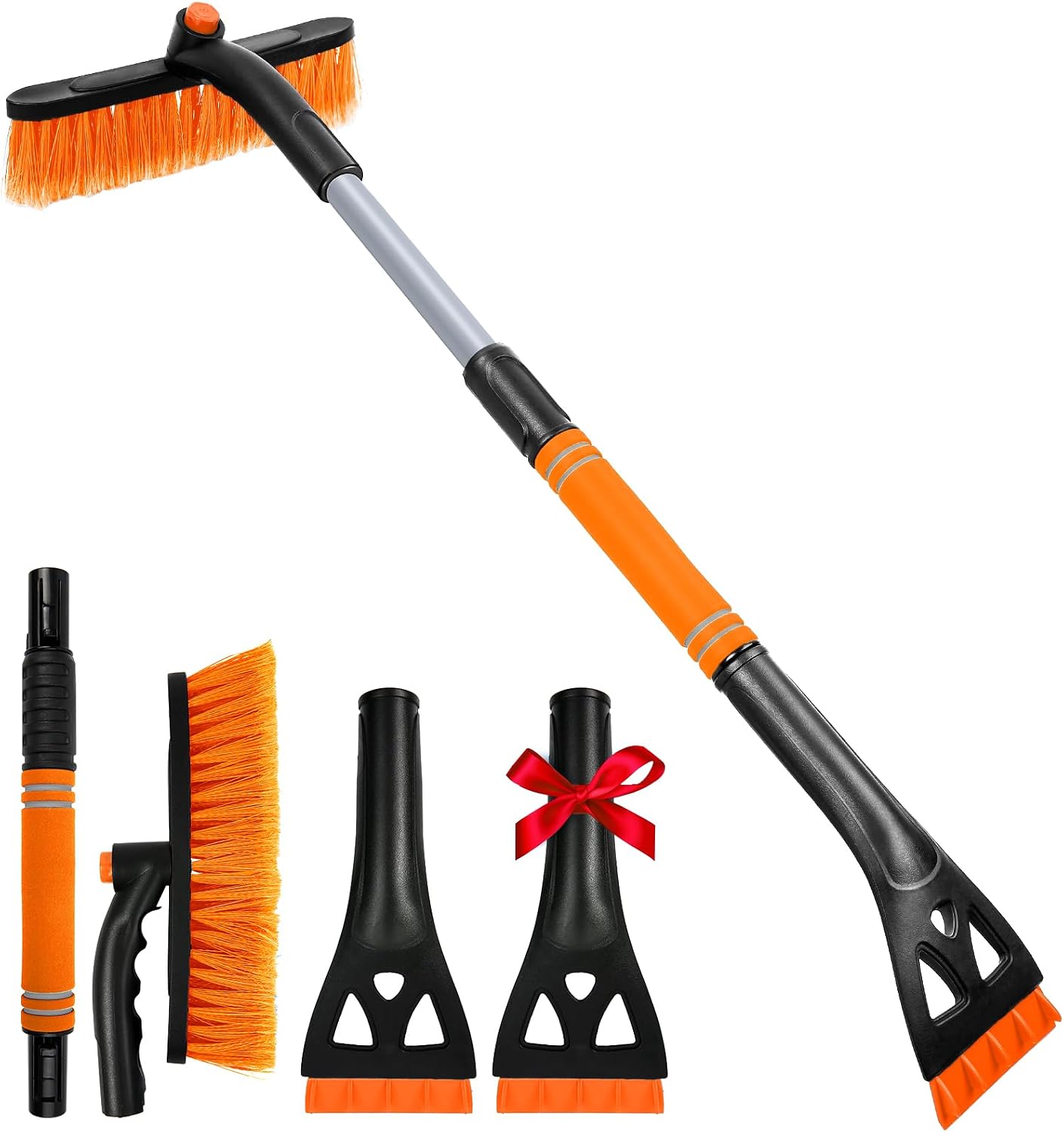 BFONS Ice Scrapers for Car Windshield, 2-in-1 Snow Scraper and Snow Brush for Car SUV Truck, Car Ice Windshield Scraper for Ice and Snow with 360° Pivoting Brush and Ergonomic Foam Grip Orange