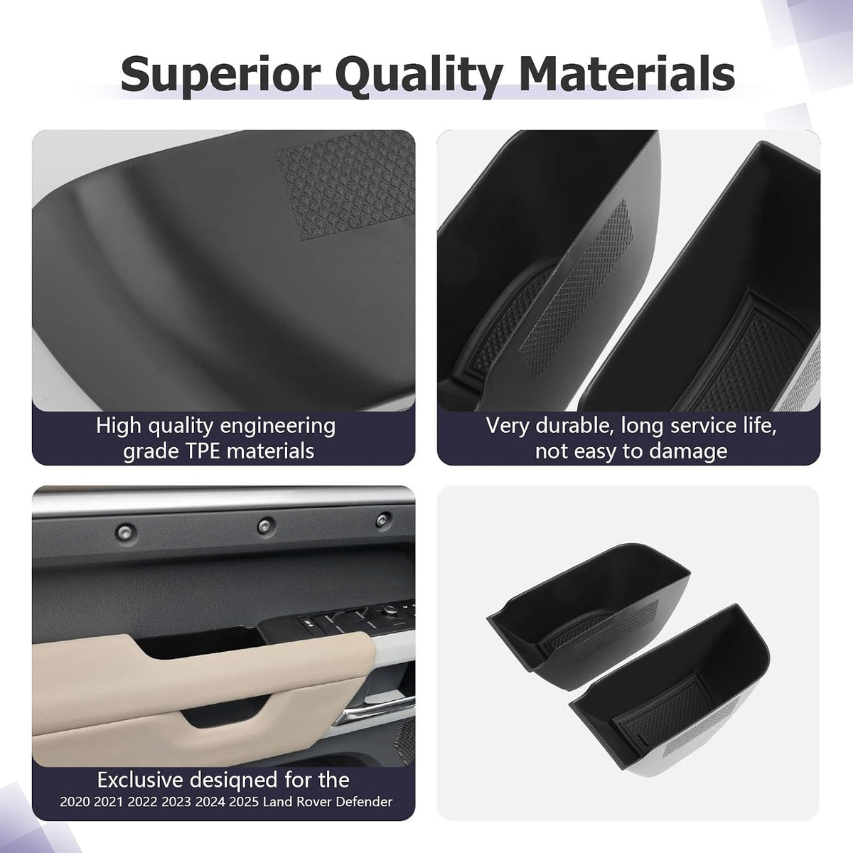 LUWU 2025 Defender Front Door Side Box Compatible with 2020 2021 2022 2023 2024 2025 Land Rover Defender Accessories Center Console Organizer Armrest Console Organizer Insert Tray 2-Pack