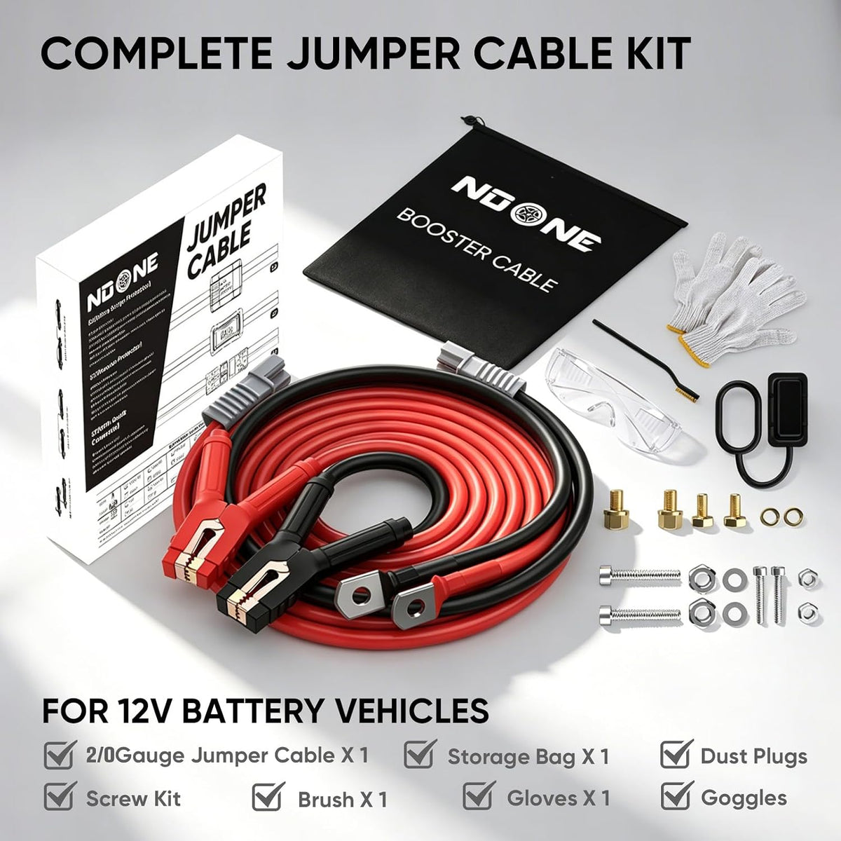 NOONE 2/0 Gauge 30 FT Heavy Duty Jumper Cables - 1500Amp Quick Connect