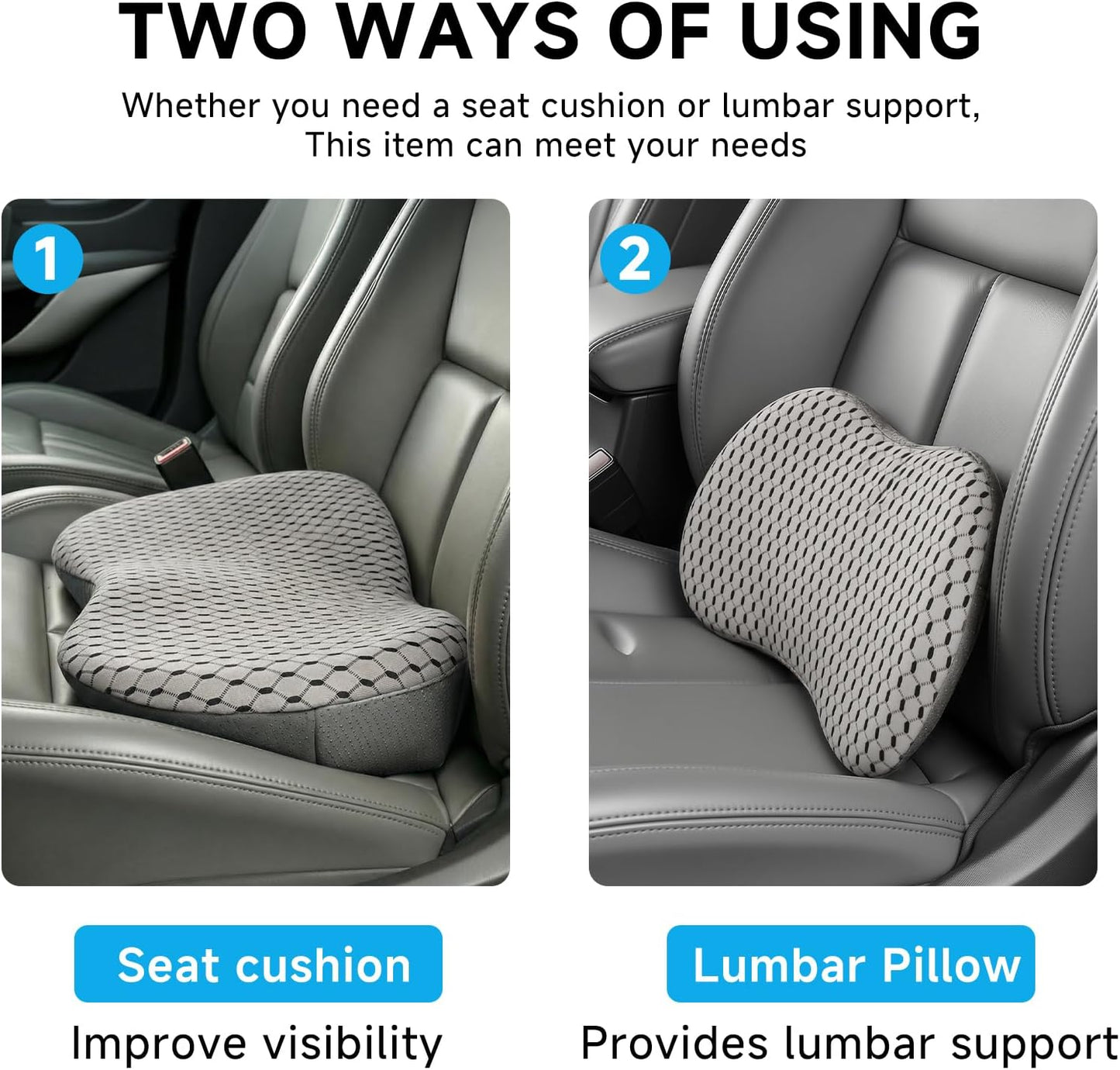 Livtribe Car Seat Cushion - Memory Foam Seat Pad for Sciatica & Lower Back Pain Relief - Driving Cushion with Breathable Mesh Cover - Road Trip Essentials for Drivers (3D Gray)