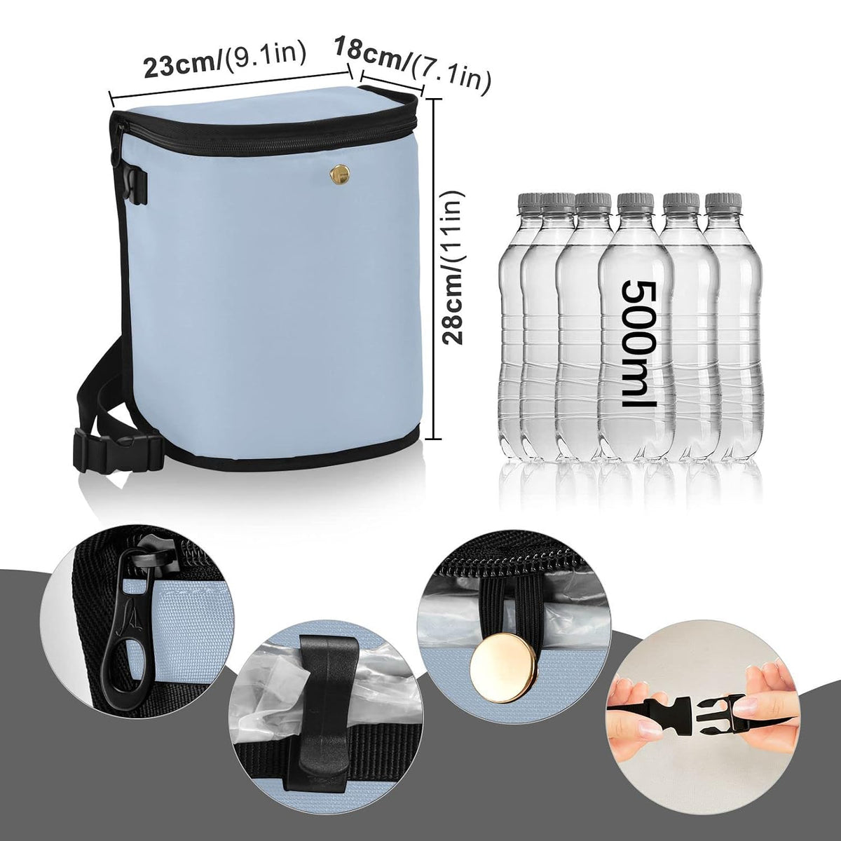 Light Steel Blue Car Trash Can with Lid,Waterproof,Sturdy,Easy Cleanup Storage Pockets,Leak-Proof Car Garbage Can