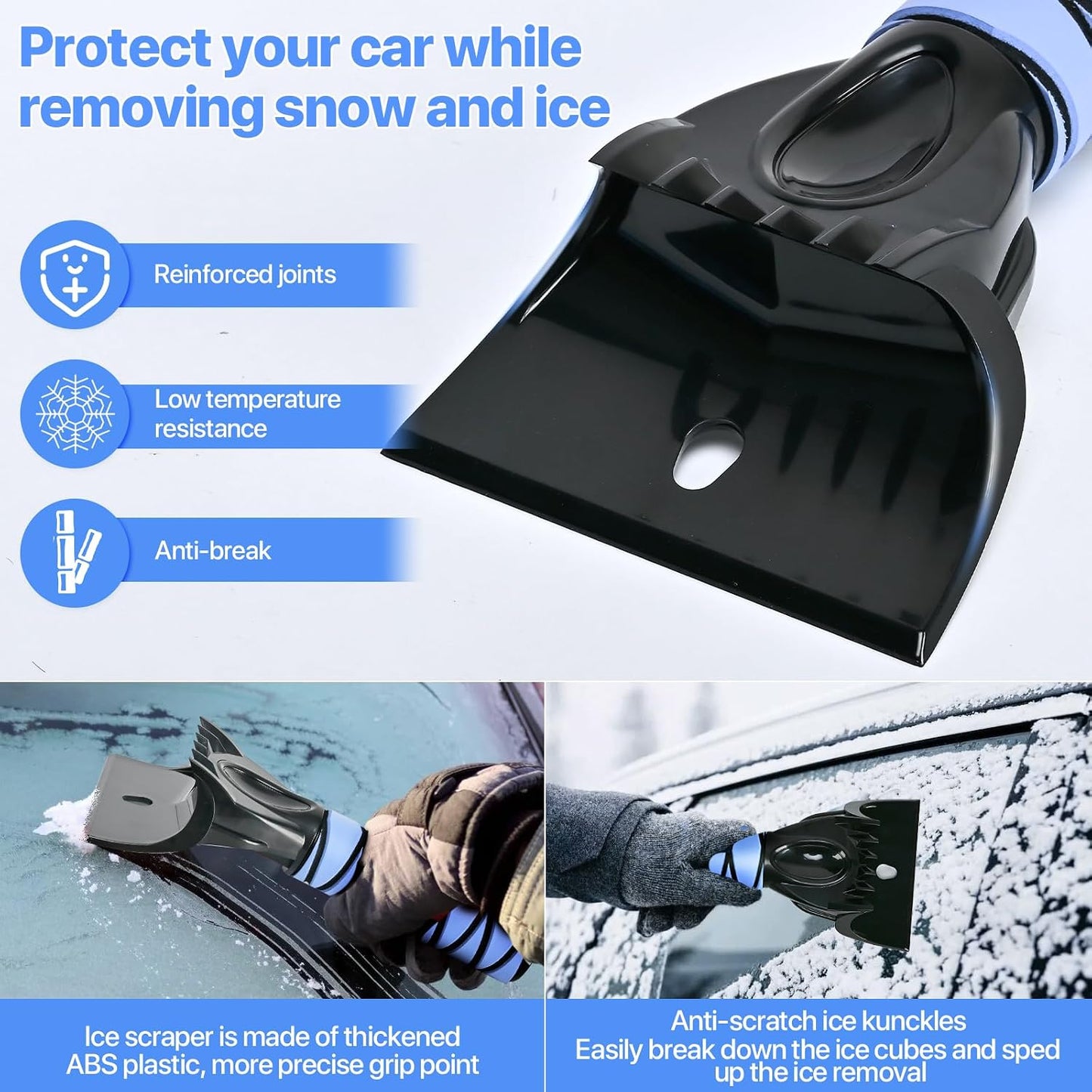 44" Snow Brush and Ice Scrapers Detachable, 360° Pivoting Soft Bristle Head,Foam Grip, for Car,Trucks,or SUV Window & Windshield Tool