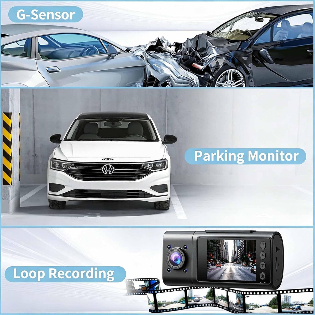 2026 Dash Cam, 3 Channel Dash Cam Front and Rear Inside,Interior Car Camera,24Hr Parking Monitor 1S Recording,2.5K Single Front,Dash Camera for Cars with IR Night Vision,Free 32G Card