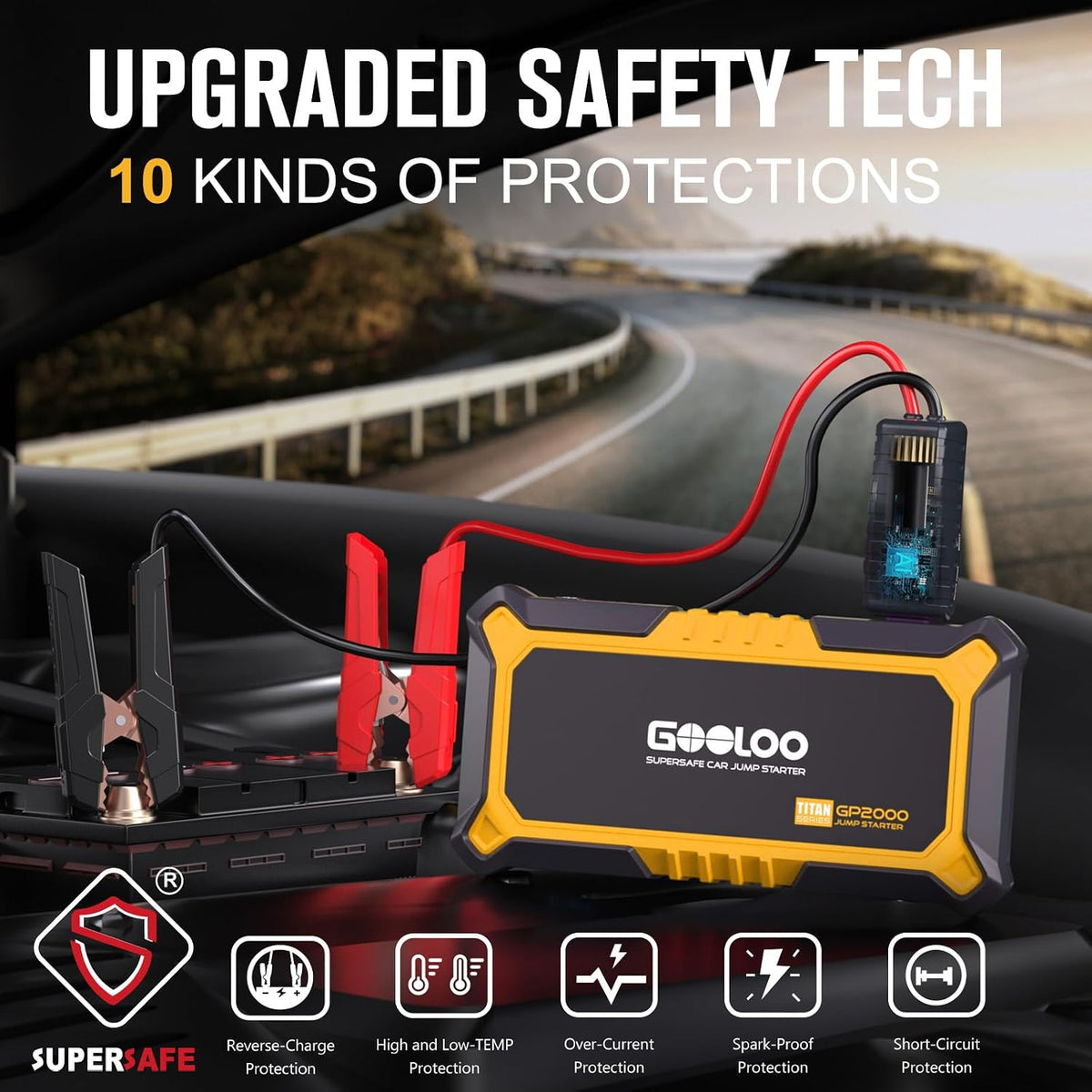 GOOLOO GP2000-2000A Portable Car Battery Jump Starter for 12V Vehicle