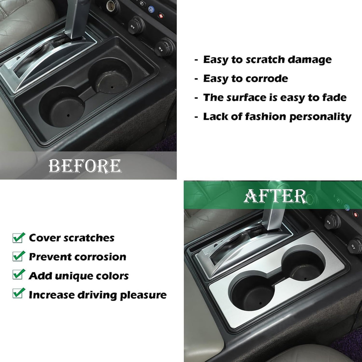 Car Cup Holder Expander Adapter Compatible with 2003-2007 Hummer H2,Center Console Large Cup Holder Expander (Silver)