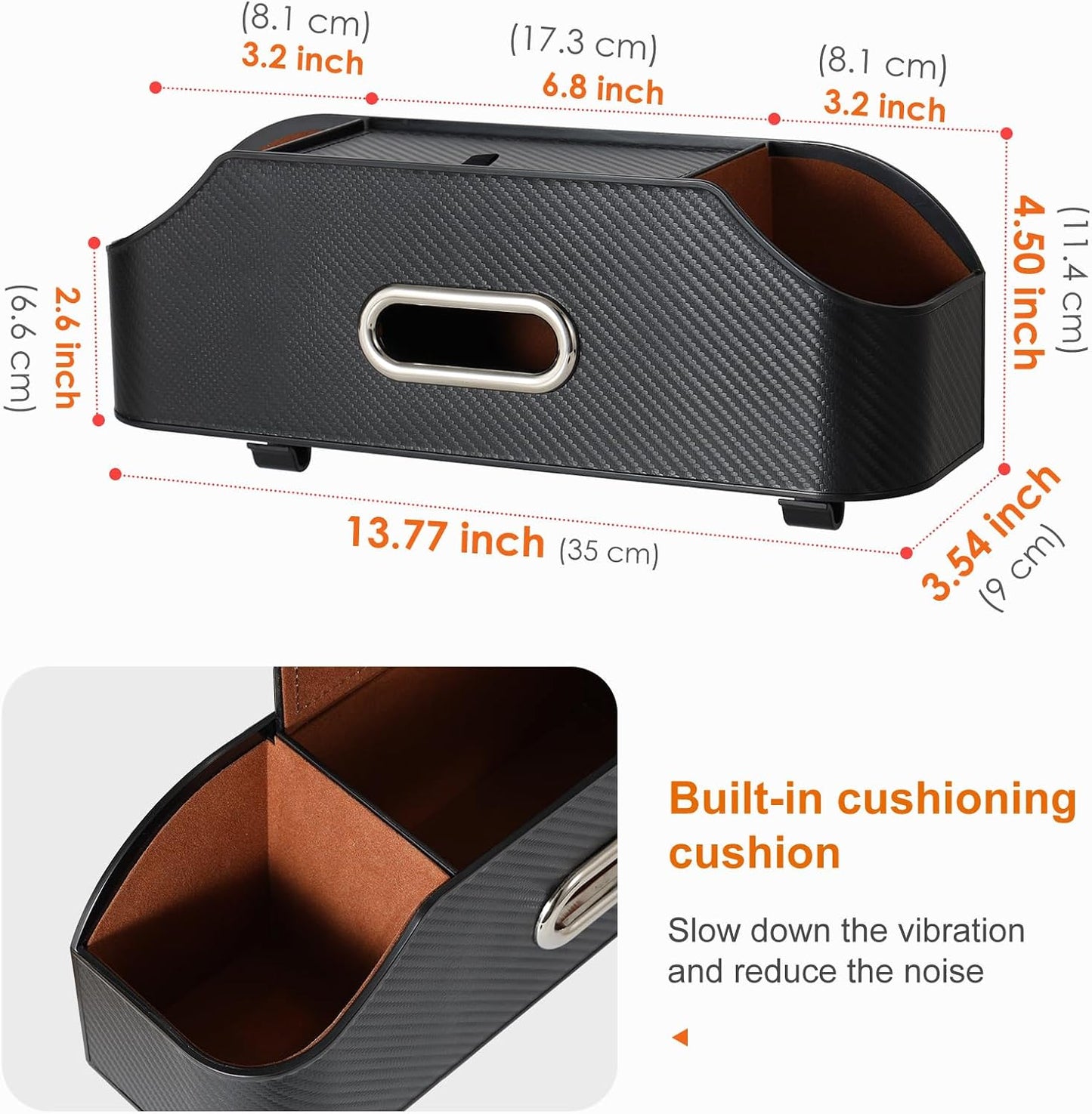 Car Rear Backseat Extra Multifunctional Drink Cup Holder Organizers with Tissue Storage Box Organizer & Hooks for Car Seat Back. imitation carbon fiber texture