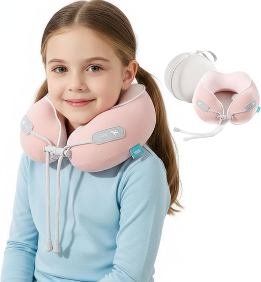 Kids Travel Pillow - Memory Foam Soft Airplane Neck Pillow for Head Neck Support,Compact Design with Hard Case,for Airplane,Car,Home Recliner,or Toddler Travel Support (Kids Pillow-Pink)