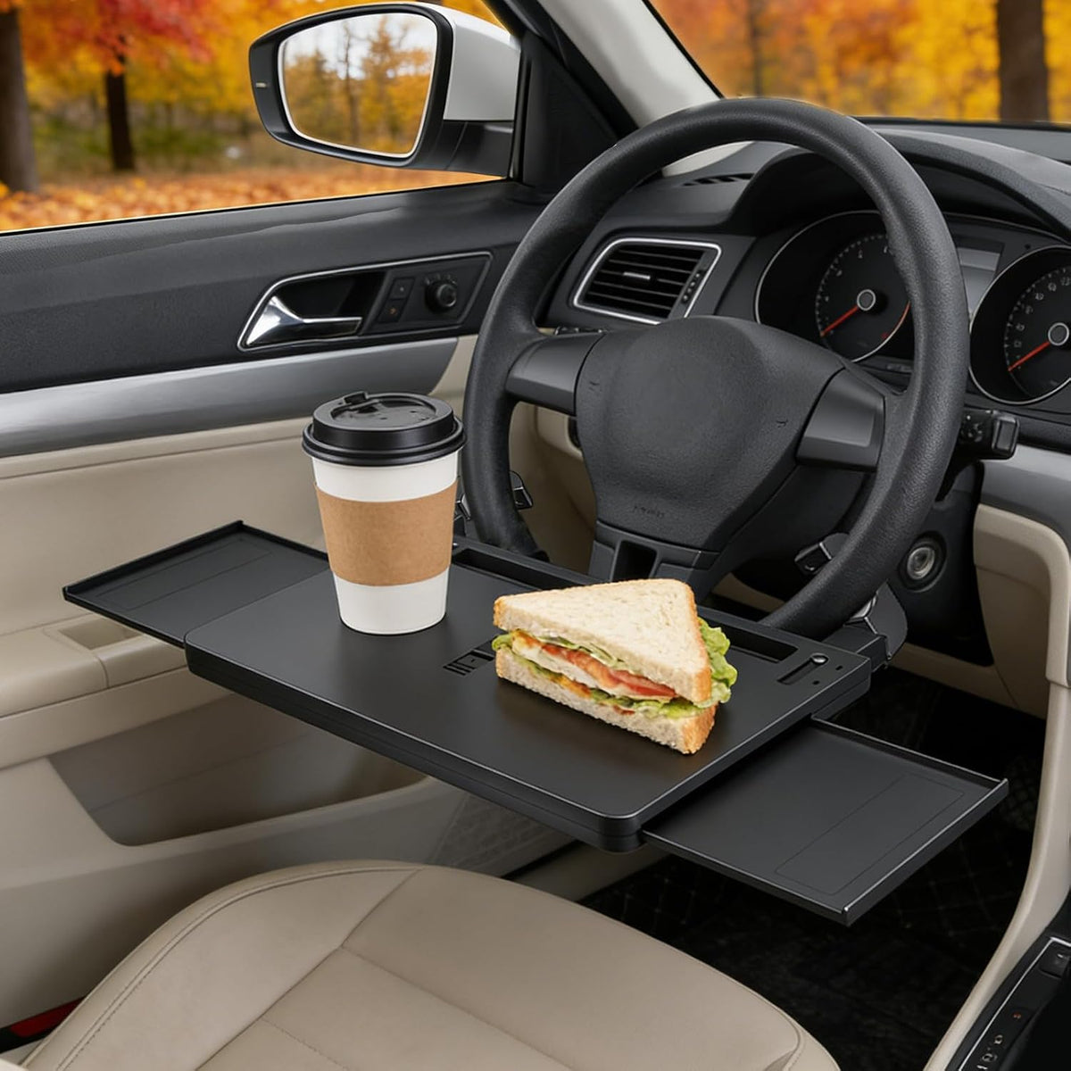 Steering Wheel Tray, Car Steering Wheel Desk for Laptop, Car Seat Stand Trays for Standard Round Steering Wheels, Multipurpose Car Table for Laptop, Eating Food