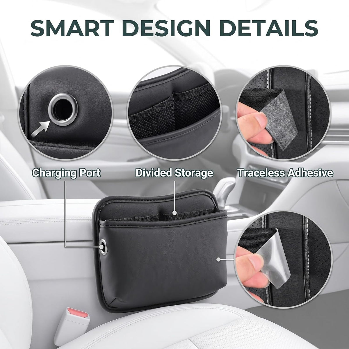 2 PCS Car Seat Side Pocket Organizers, Multifunctional Leather Pouch Bag, Console Side Organizer Bag, Universal Storage Bag for Most Auto (Black)