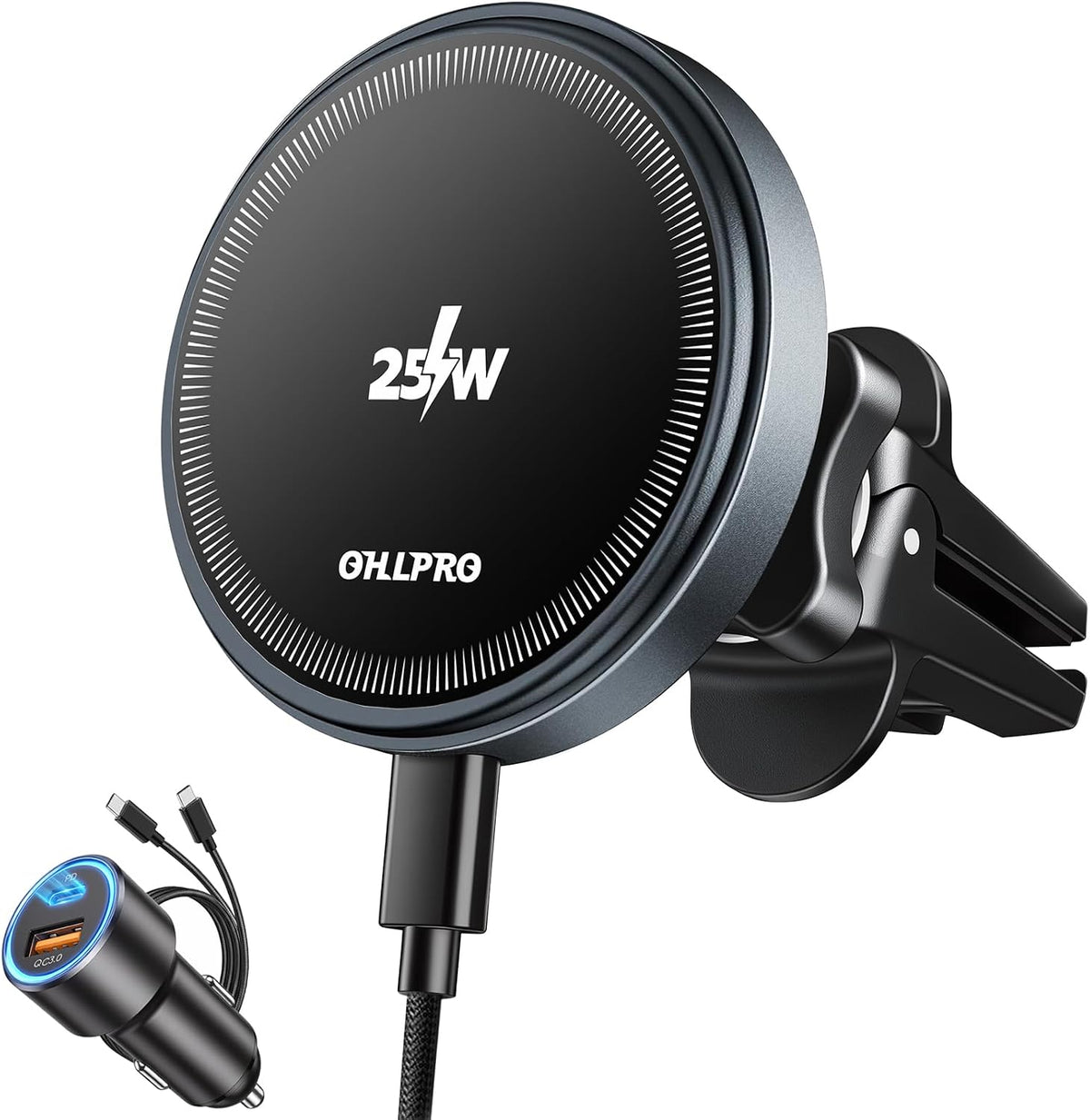 OHLPRO 25W MagSafe Car Charger Mount, Magnetic Wireless Car Charging Holder