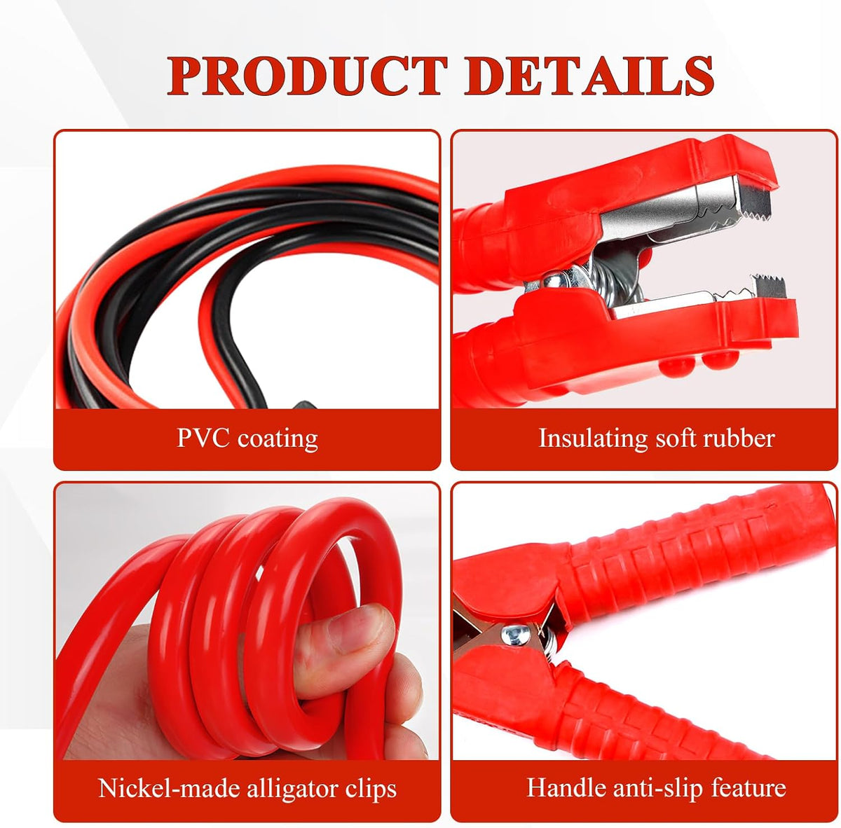 Wuyaoyao 2PCS Jumper Cables for Car Battery, 2000A 10Feet Battery Jumper Cables with Carrying Bag & Alligator Clips, Automotive Booster Cable for Jump Starting Dead or Weak Batteries (10 ft)