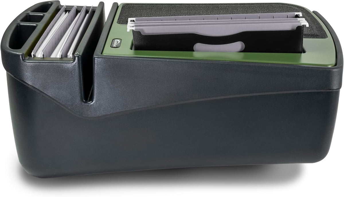 AutoExec Efficiency FileMaster Car Desk for Your Vehicle Workstation and Mobile Office, Army Green with 400 watt Power Inverter