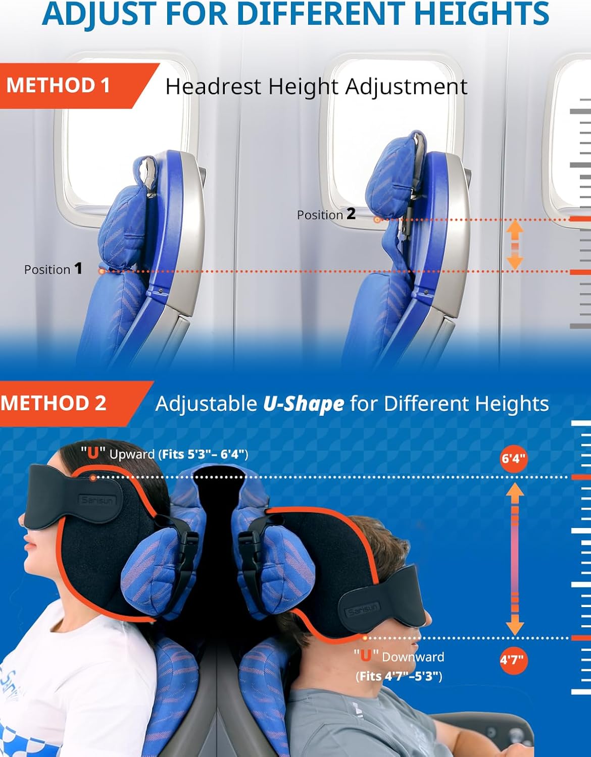 SARISUN Upgraded Travel Pillow, U-Shaped Airplane Headrest with Head Strap for All Heights, 360 Support, 3D Sleep Mask, 100% Light Blocking, Memory Foam, Long Flights Essentials, Stop Bobblehead, Grey