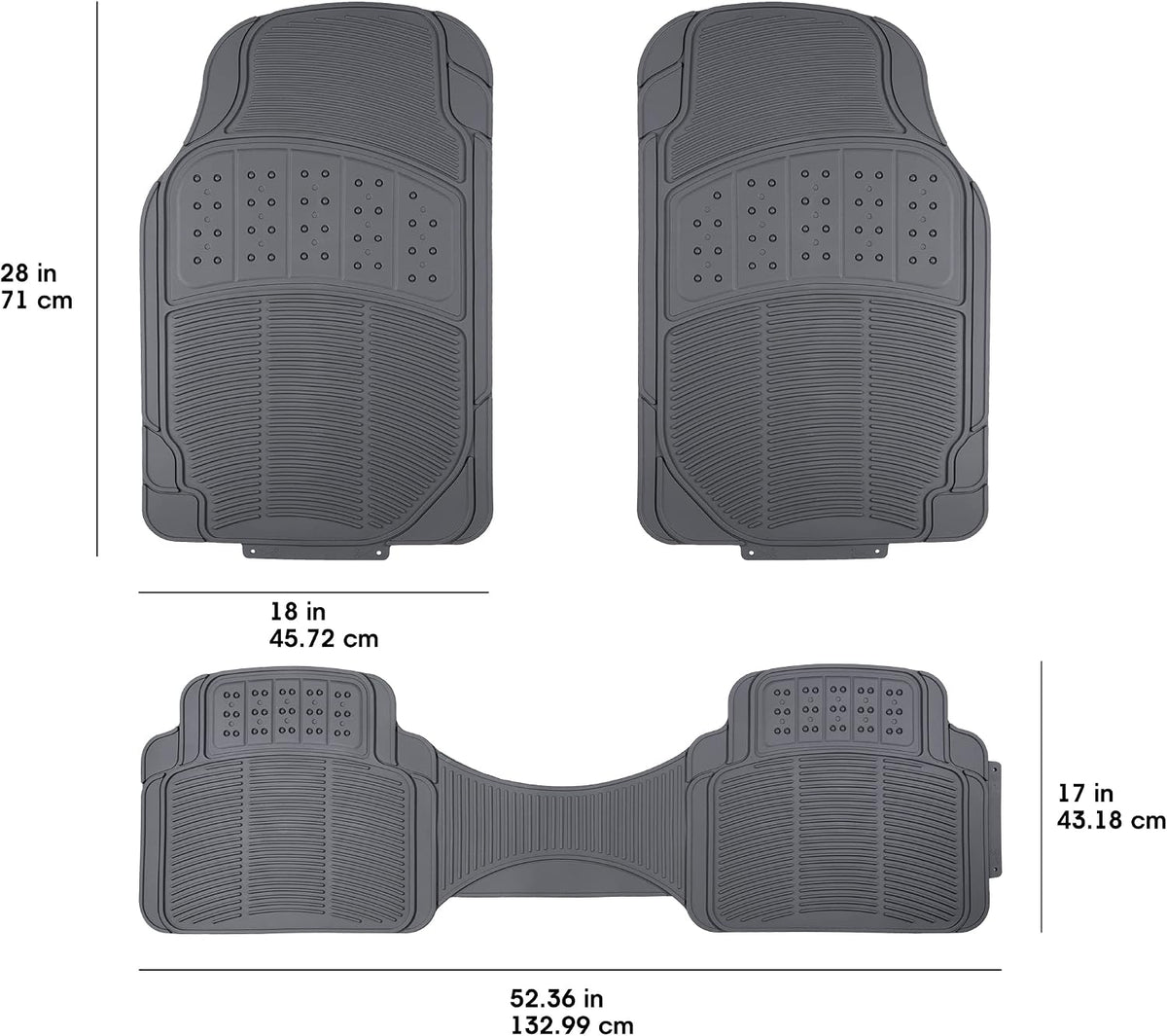 Amazon Basics Universal PVC Faux Rubber Car Floor Mats, Anti-Slip, All Weather Protection, Waterproof Flexible Trim to Fit for 95% Automotive SUV Sedans Trucks, Charcoal Pure Grey, Pack of 3