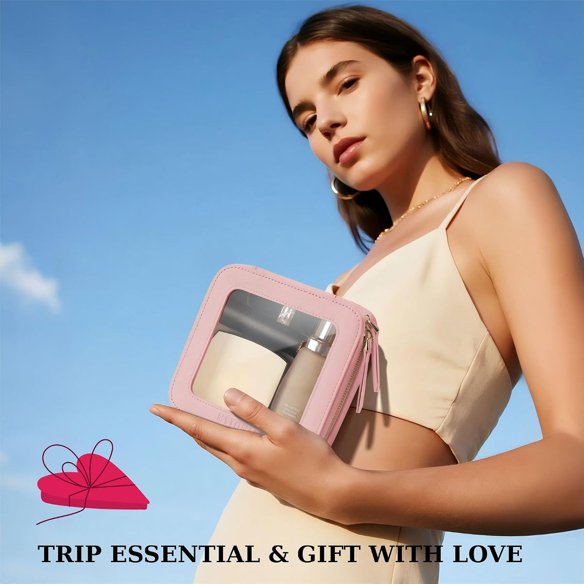 Small Clear Makeup Bag for Purse, Travel Cosmetic Case, Pink, Mini