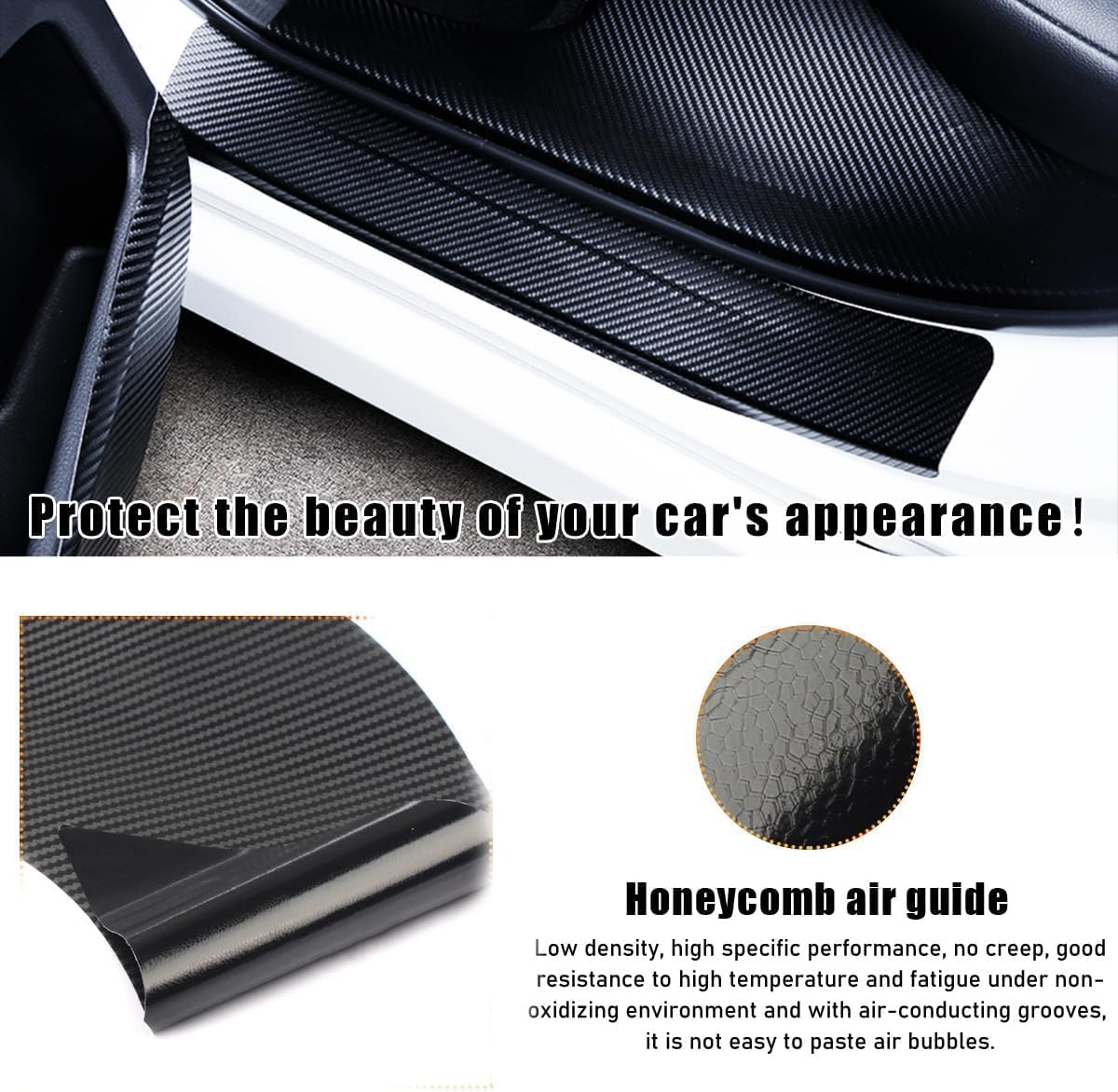 4Pcs Car Door Sill Protector fit for Dodge Challenger Reflective 4D Carbon Fiber Door Entry Guard Door Sill Scuff Plate Accessories