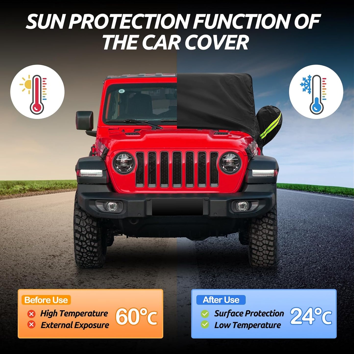 Cab Cover for Jeep Wrangler JK JL 4 Door 2007-2025 & Top Off, Jeep Wrangler Covers 4 Door Waterproof with Driver Door Zipper Windproof Straps All Weather Snow Rain UV Protection