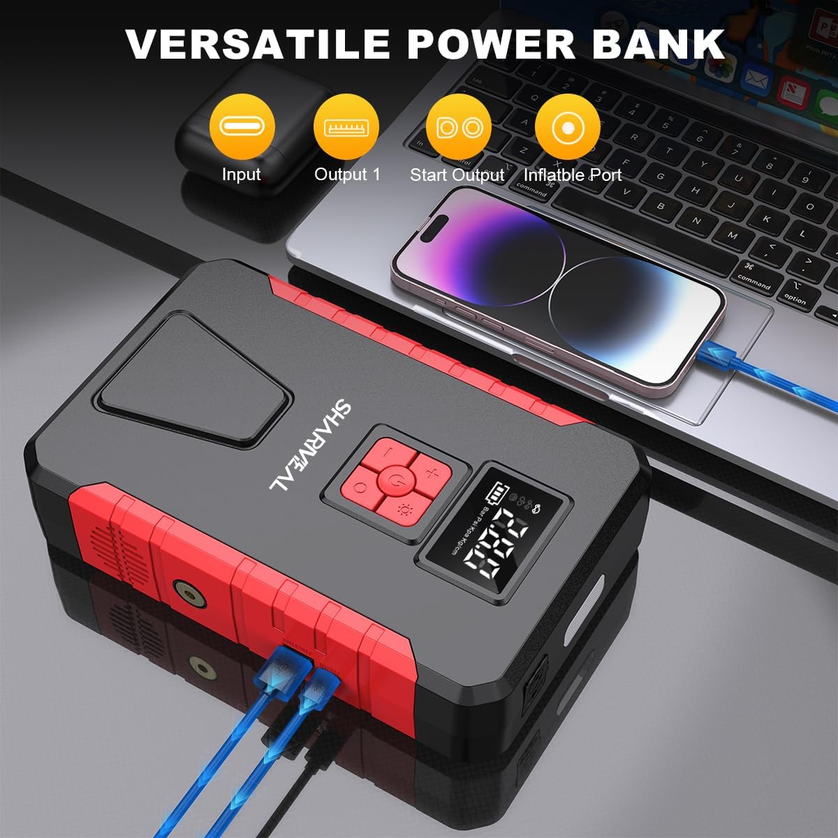 Sharmeal 21000A Portable Car Jump Starter Emergency Power Bank - 12V Battery Booster Charger with Flashlight - for Cars, Motorcycles, SUVs - Safely Jump-Start A Dead Battery in Seconds