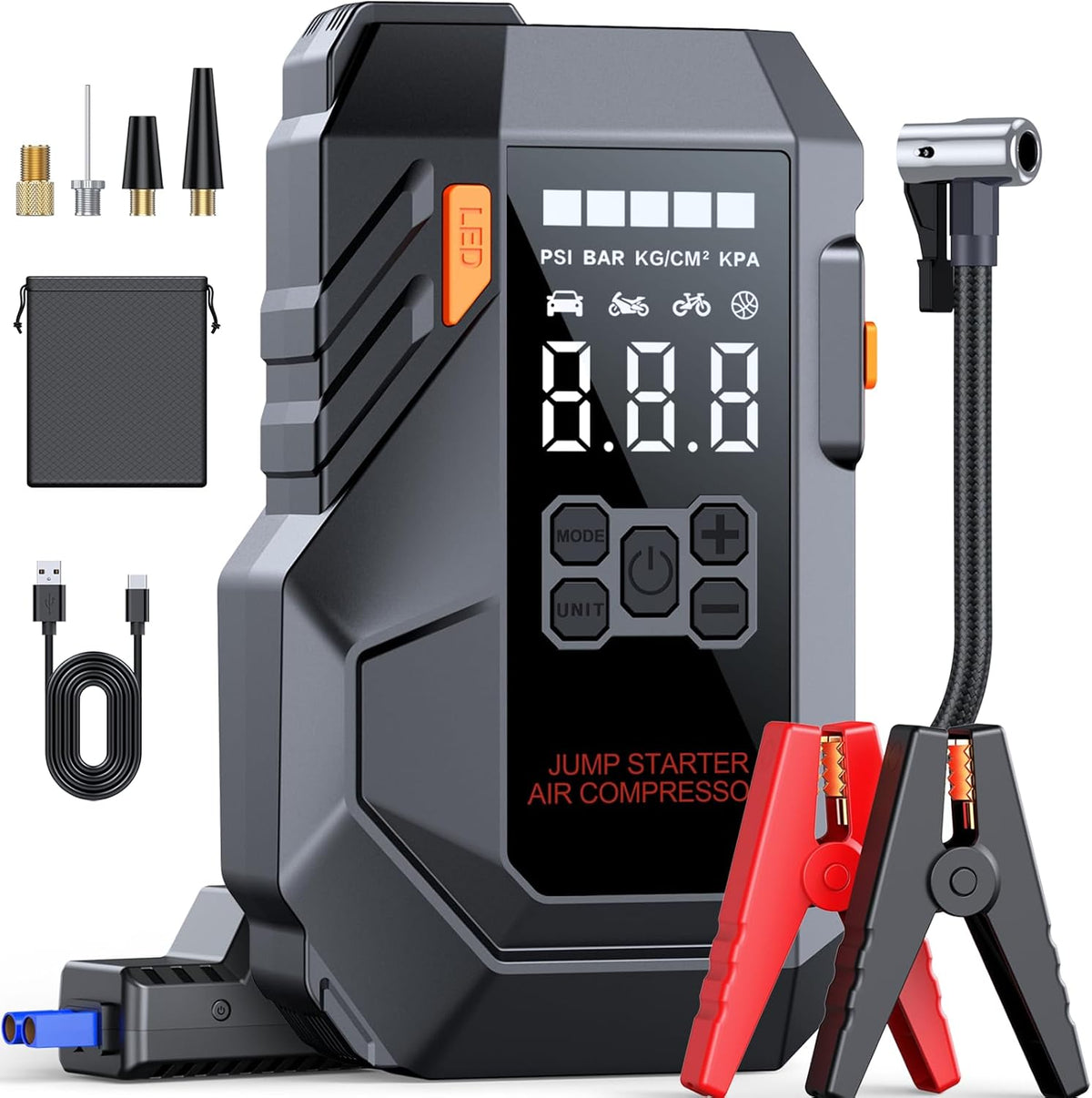 6000A 10-in-1 Car Battery Jump Starter with Air Compressor 160PSI