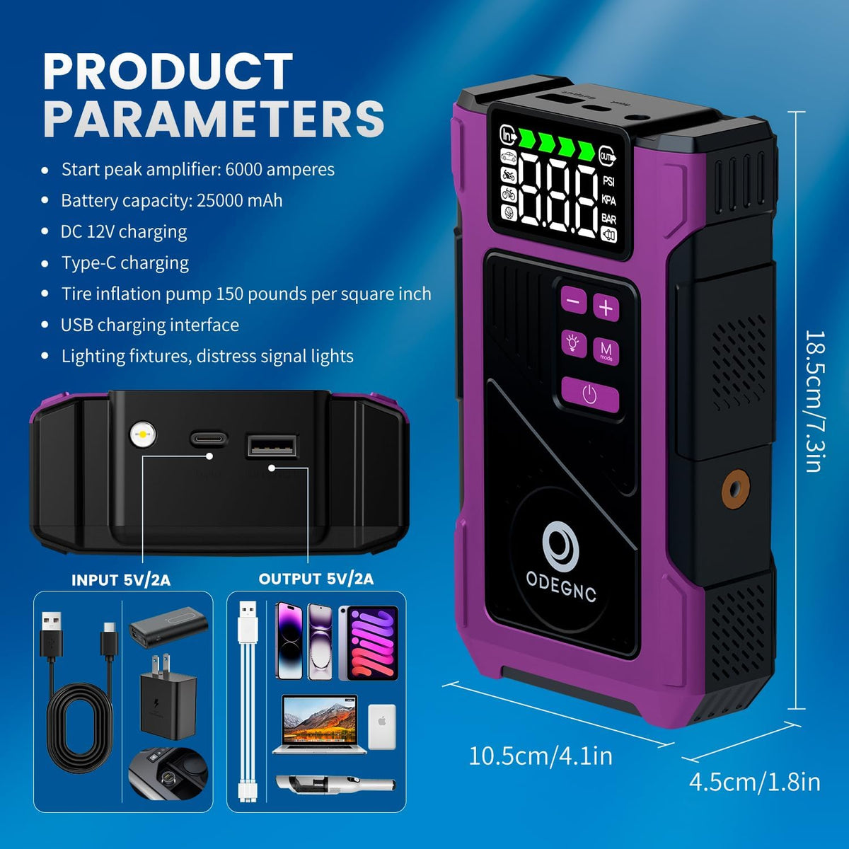Pro 6000A Jump Starter & Smart Tire Inflator, 25000mAh Battery Booster with 150PSI Air Compressor for Car Truck SUV RV Boat - All-in-One Emergency Roadside Kit