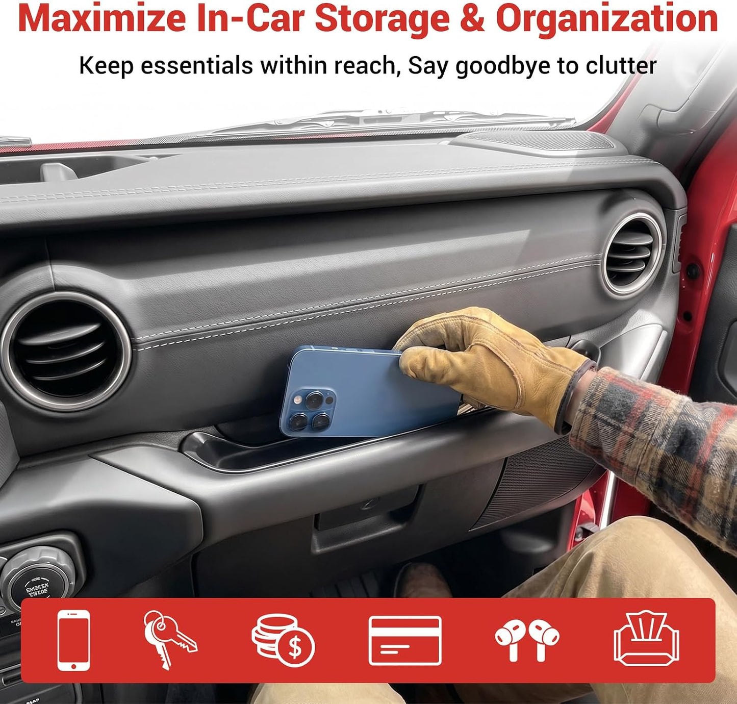 Grab Bar Tray Fit for 2018-2023 Jeep Wrangler JL JLU 4XE/Gladiator JT Storage Bin Handle Organizer Grab Handle Box Passenger Side Grabtray for Wrangler&Gladiator Accessories(18-23 Grab Bar Tray)