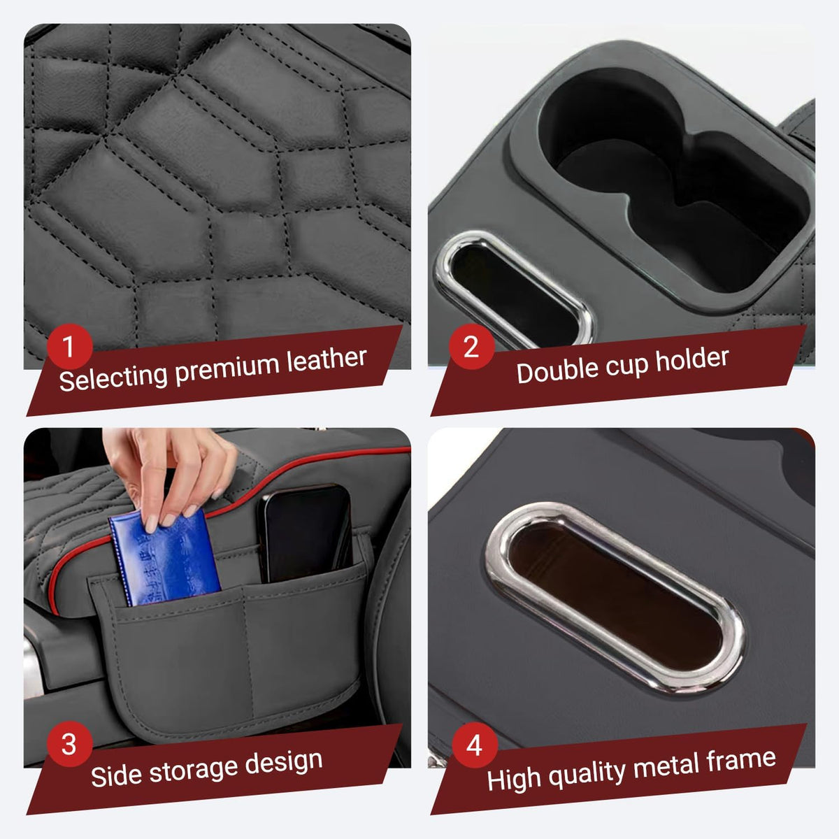 Upgraded Car Center Console Cover,PU Leather Car Armrest Cover Cushion Contains High Elasticity Sponge with Cup Holder,2 Storage Bags Tissue Box (Black-B)