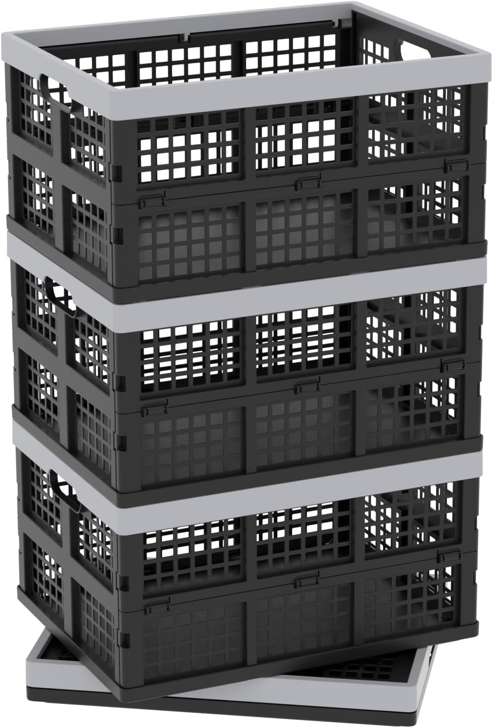 Collapsible Milk Crate, Black, 3PK 30L Stackable Containers Folding Crates, Heavy Duty Plastic Collapsible Storage Bins for Multi Purposes