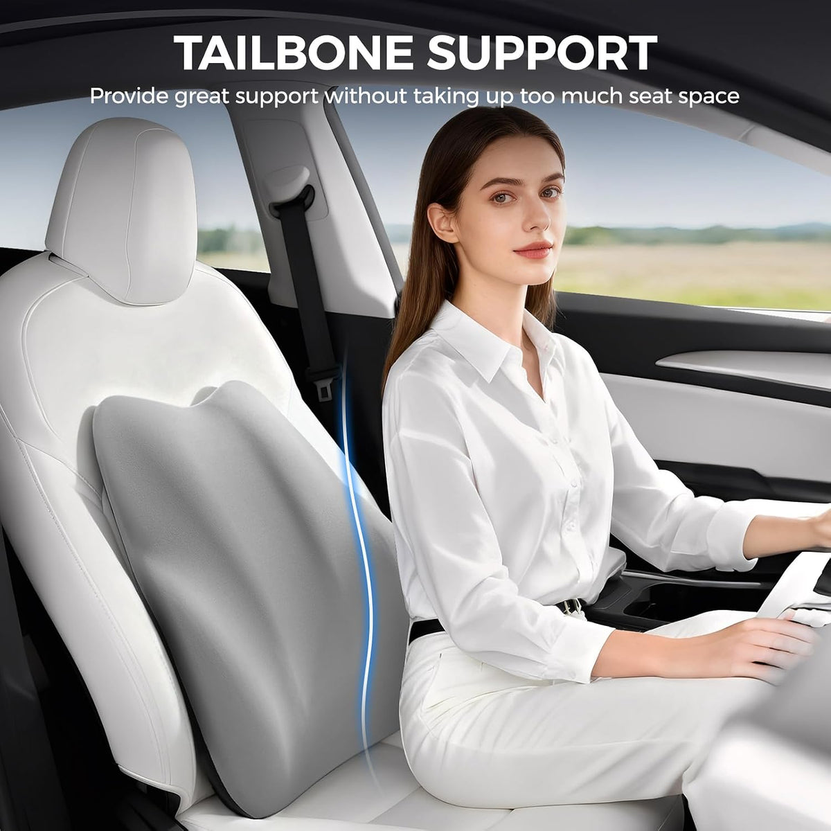 BEBAS Ergonomic Lumbar Support Pillow for Car, Memory Foam Car Back Cushion